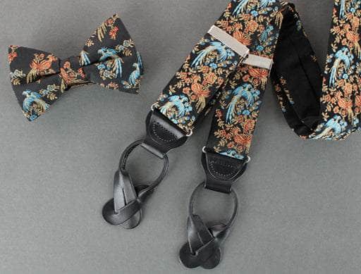 birds of prosperity braces and bow tie