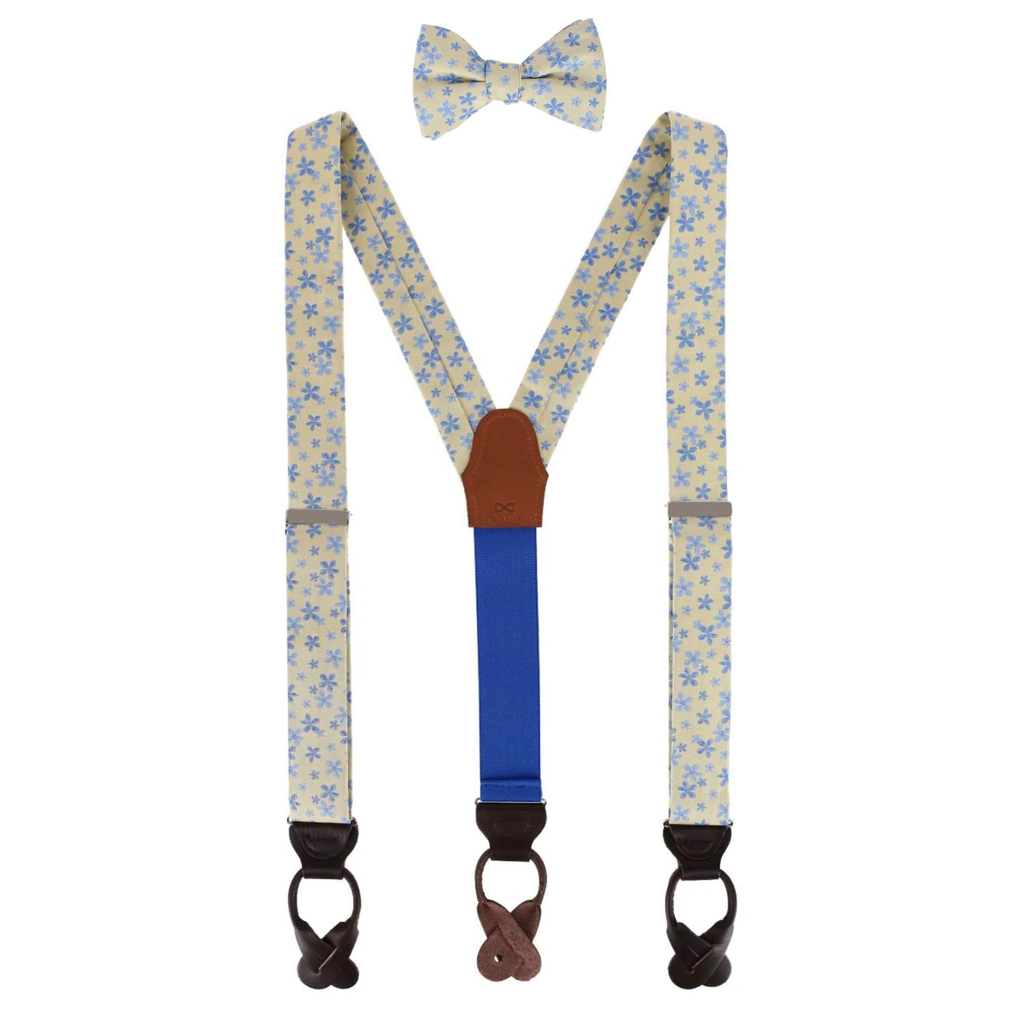 Weldon Floral Silk Braces and Bow Tie Bundle - Yellow with Light Blue