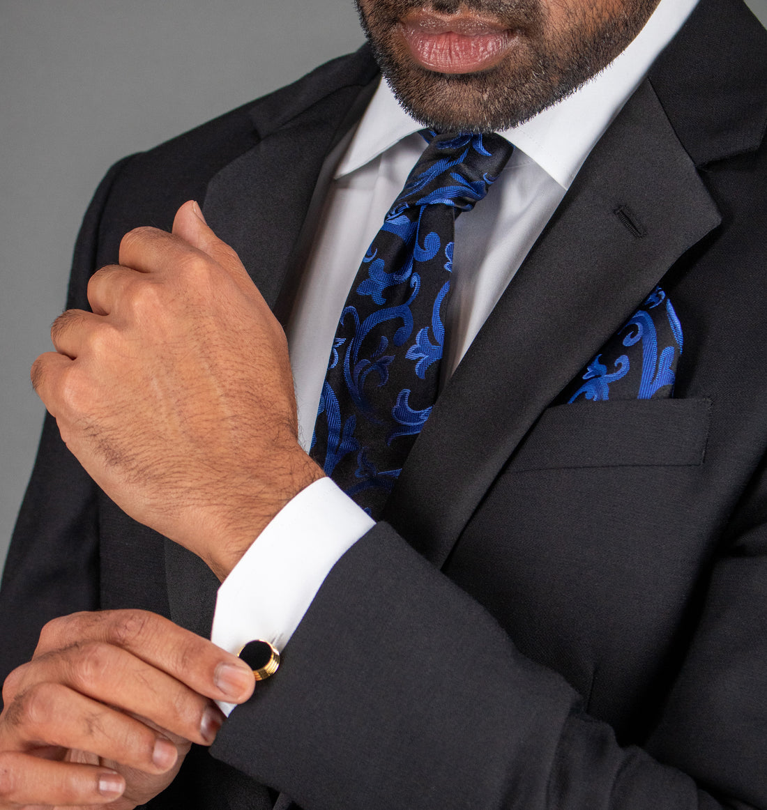 model wearing blue christian the romantic tie.