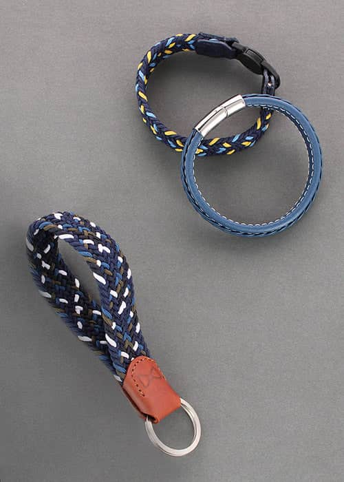 Two Bracelets and a Braided Webbing Keychain