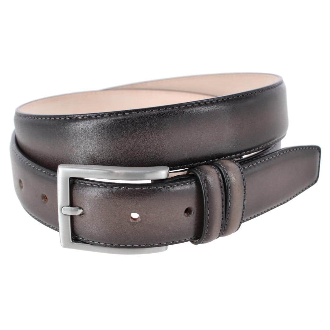 Malik Burnished Feather Edged 32mm Leather Belt - Grey