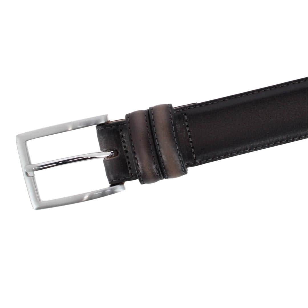 Malik Burnished Feather Edged 32mm Leather Belt - Grey