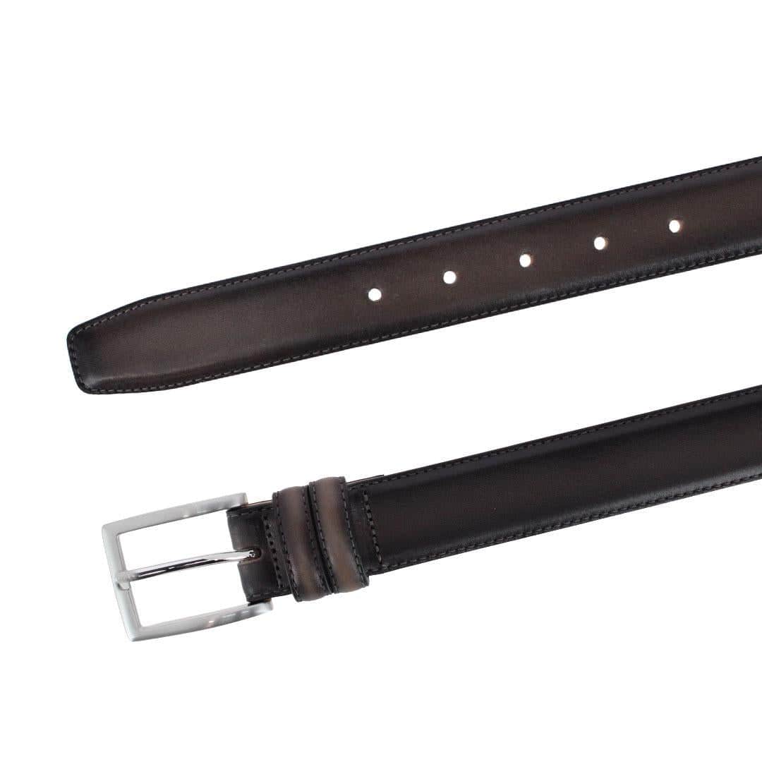 Malik Burnished Feather Edged 32mm Leather Belt - Grey