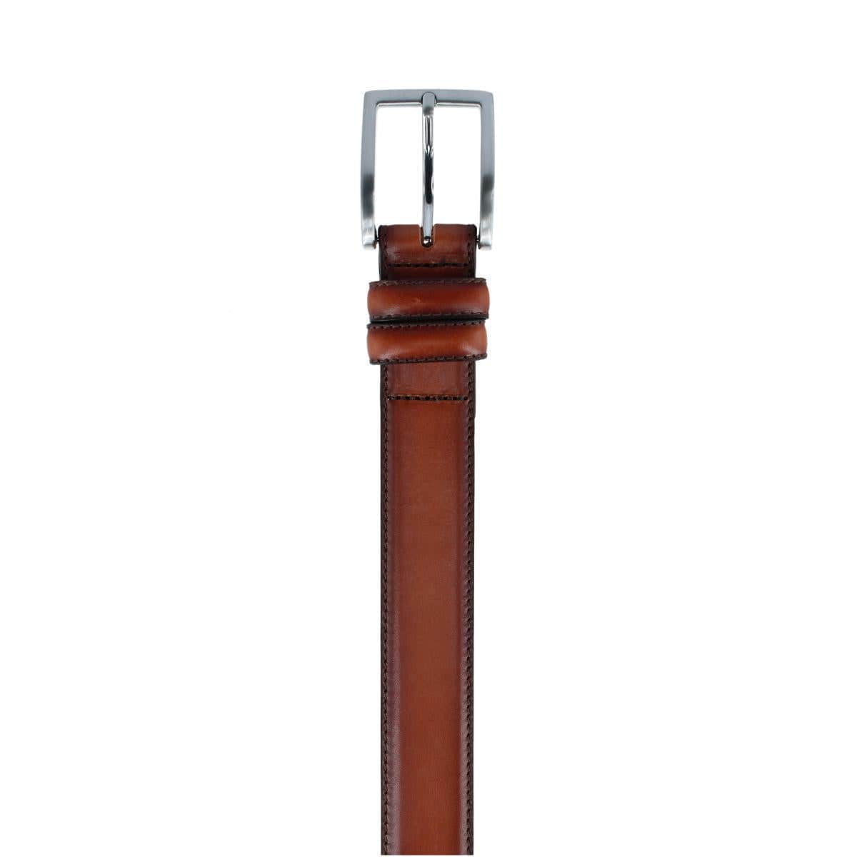 Malik Burnished Feather Edged 32mm Leather Belt - Brown