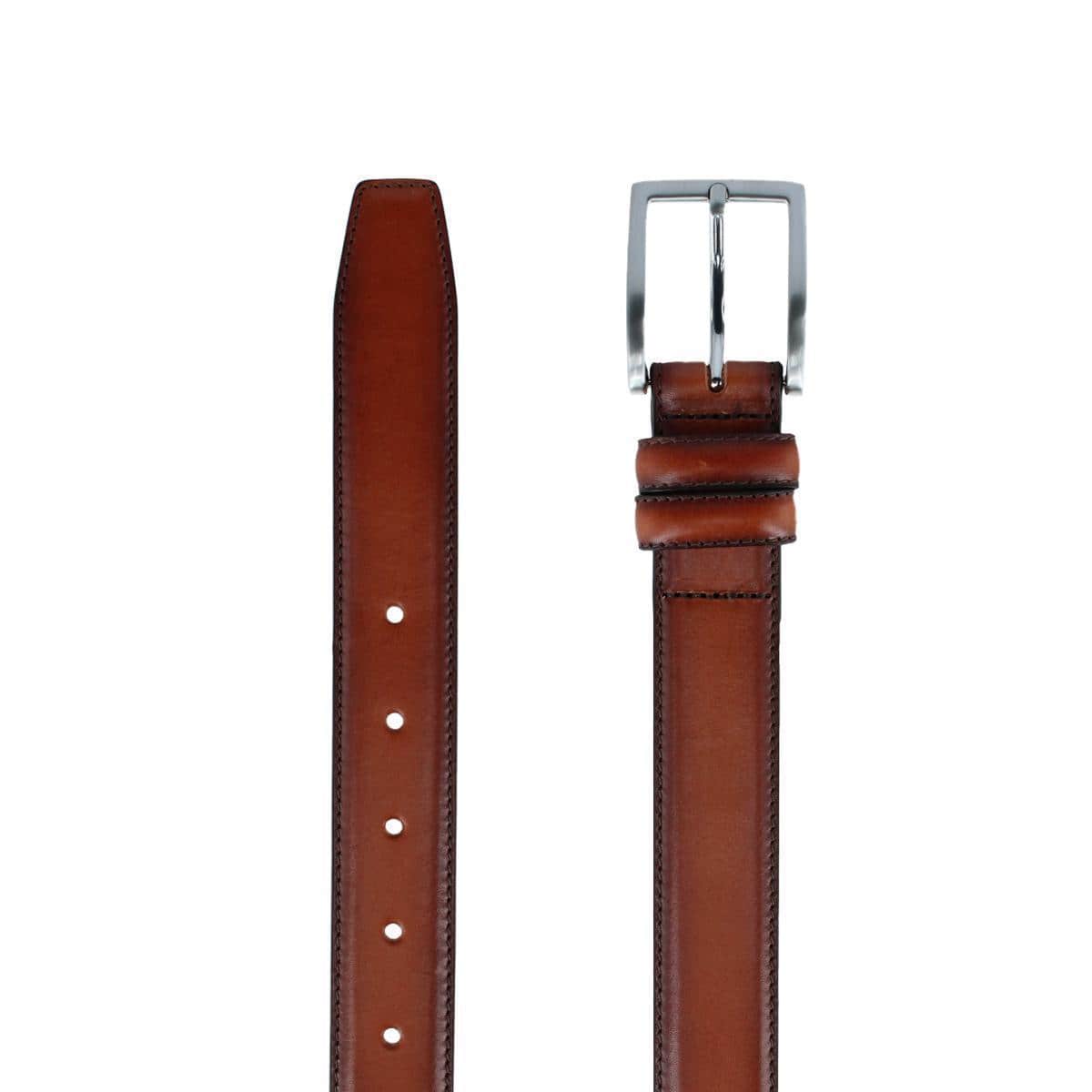 Malik Burnished Feather Edged 32mm Leather Belt - Brown