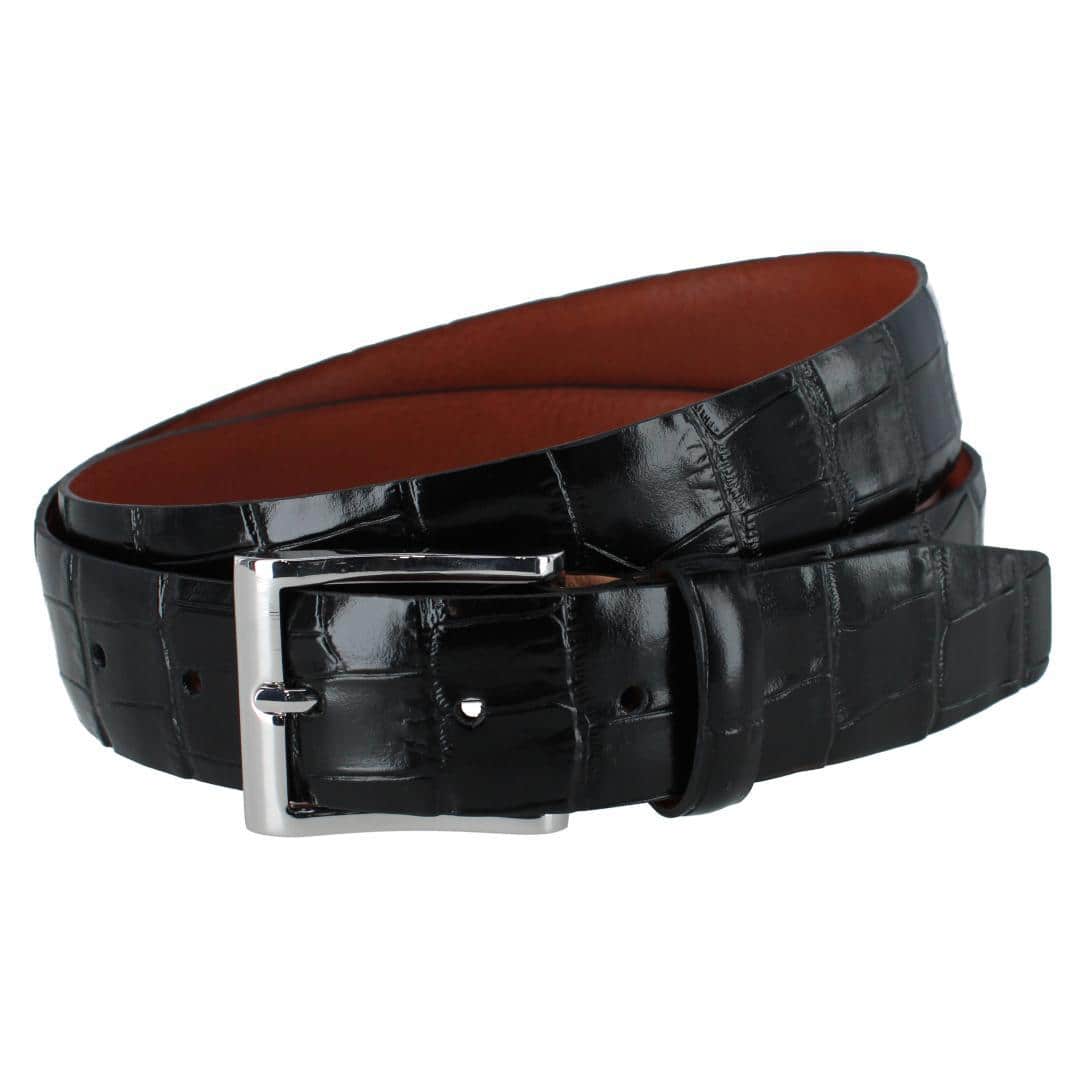 Elias Embossed Gator 35mm Leather Belt - Black