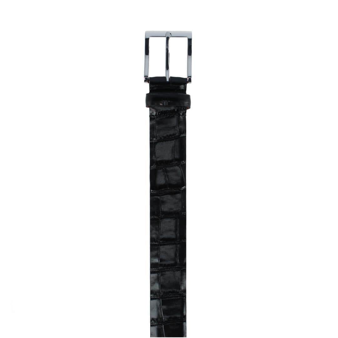 Elias Embossed Gator 35mm Leather Belt - Black