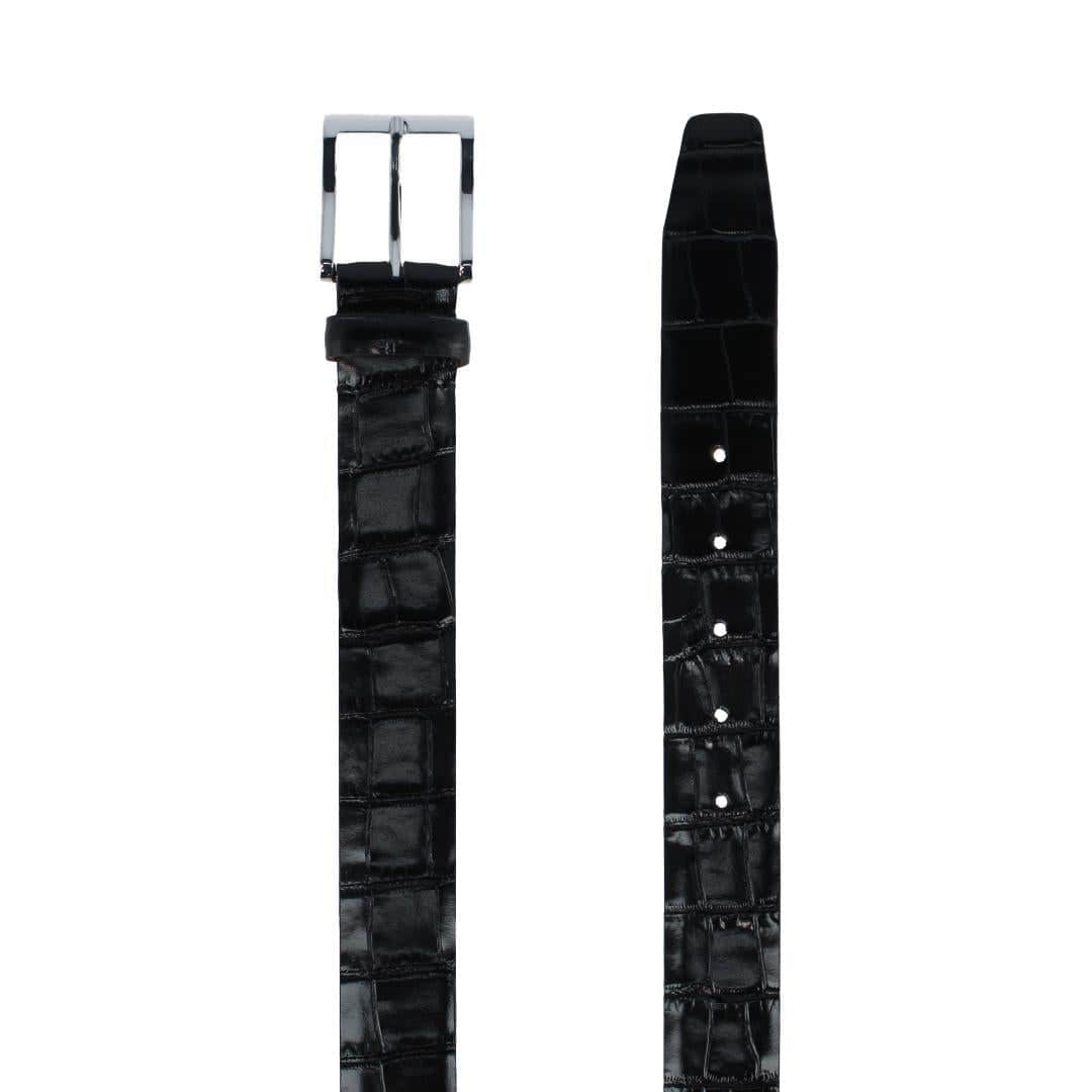 Elias Embossed Gator 35mm Leather Belt - Black