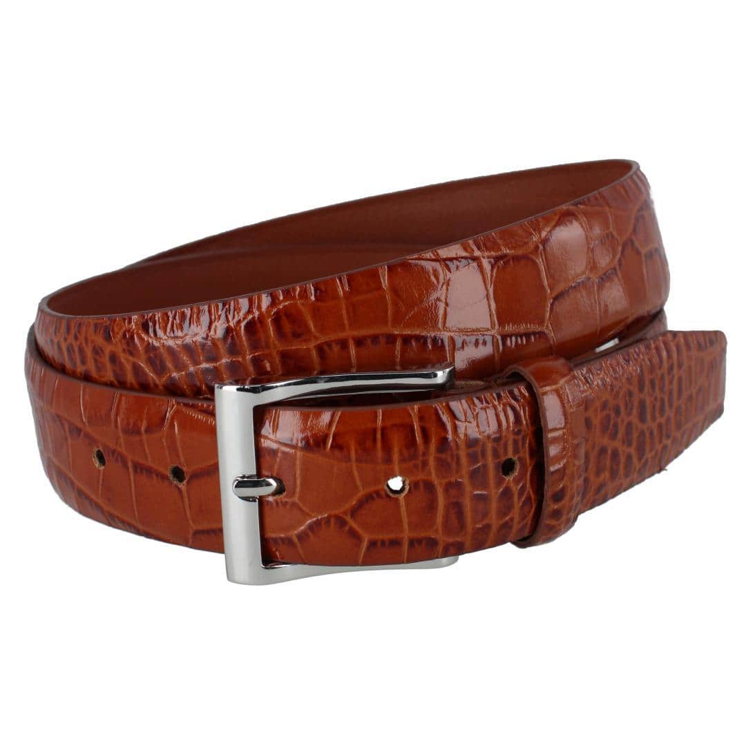 Elias Embossed Gator 35mm Leather Belt - Chestnut
