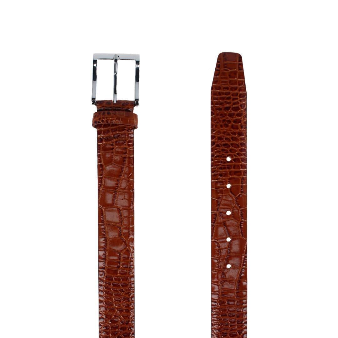 Elias Embossed Gator 35mm Leather Belt - Chestnut