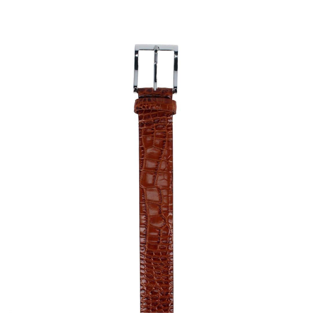 Elias Embossed Gator 35mm Leather Belt - Chestnut