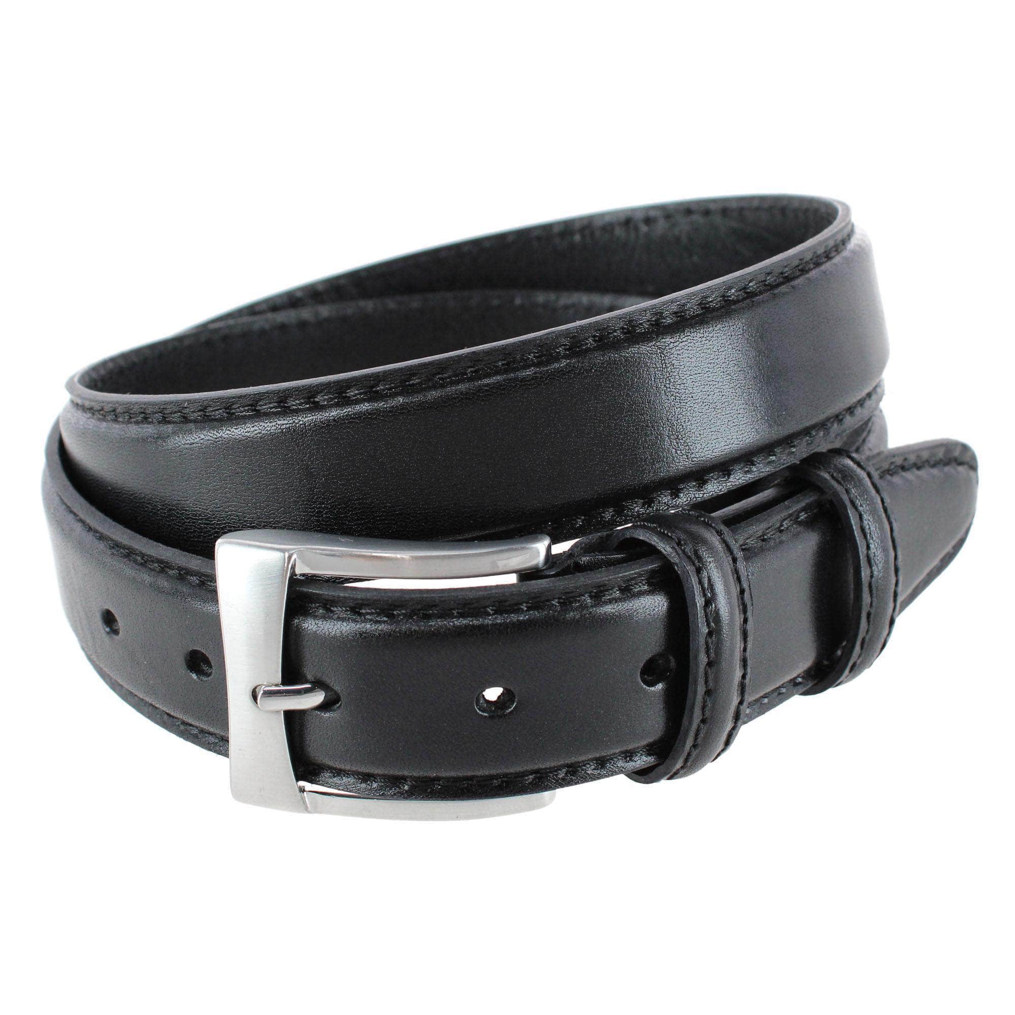 Vincenzo 35mm Italian Leather Contrast Stitch Casual Dress Belt - Black