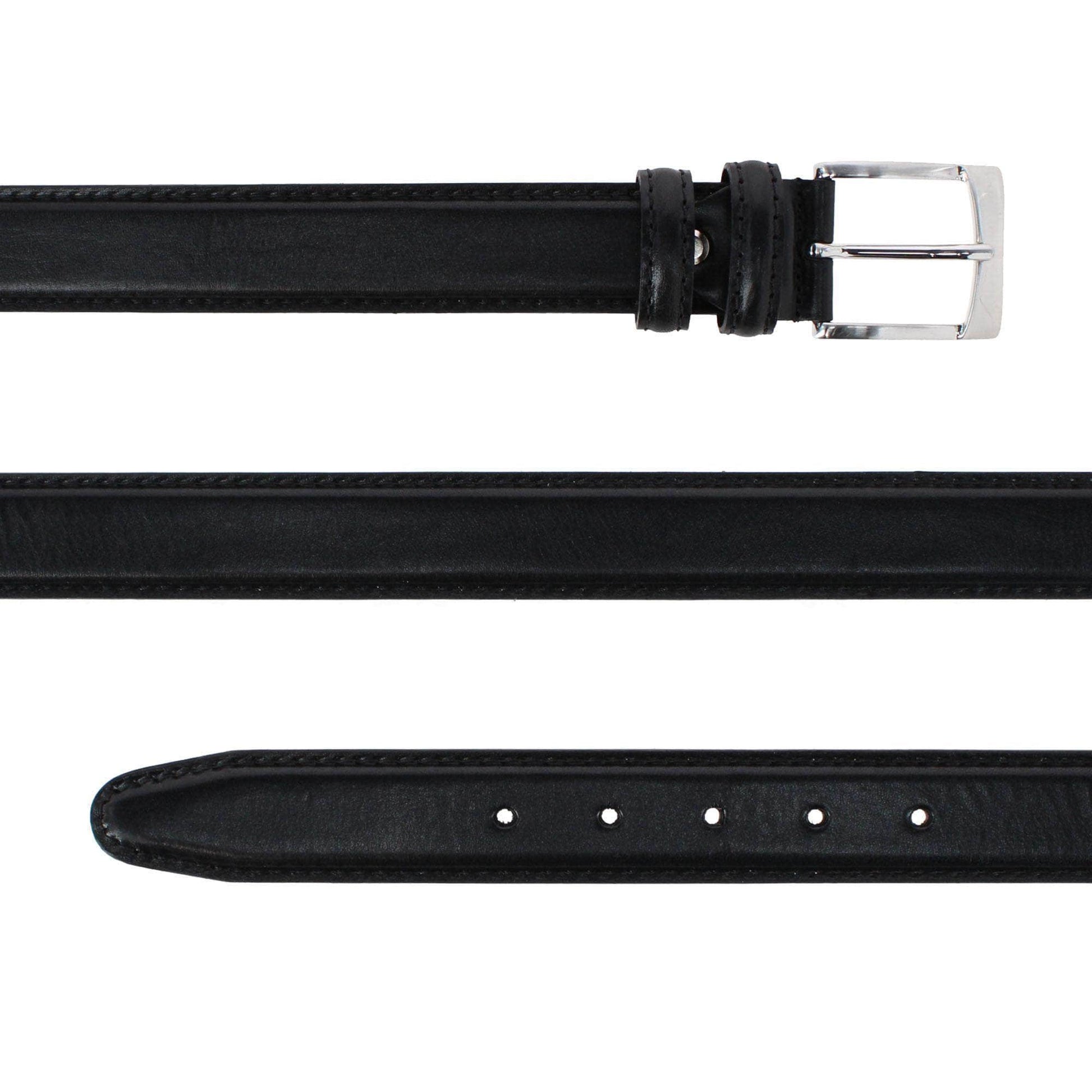 Vincenzo 35mm Italian Leather Contrast Stitch Casual Dress Belt - Black