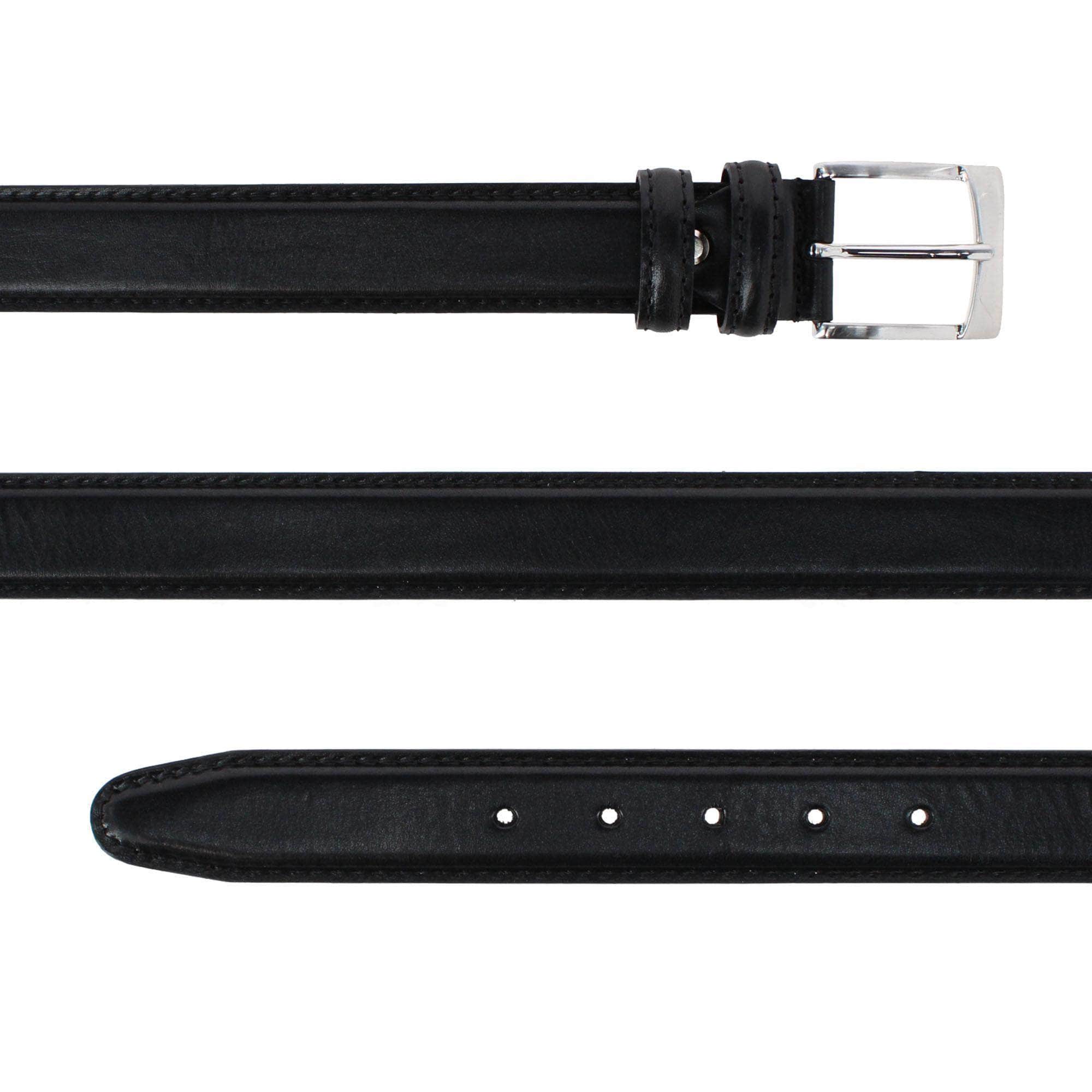 Vincenzo 35mm Italian Leather Contrast Stitch Casual Dress Belt - Black