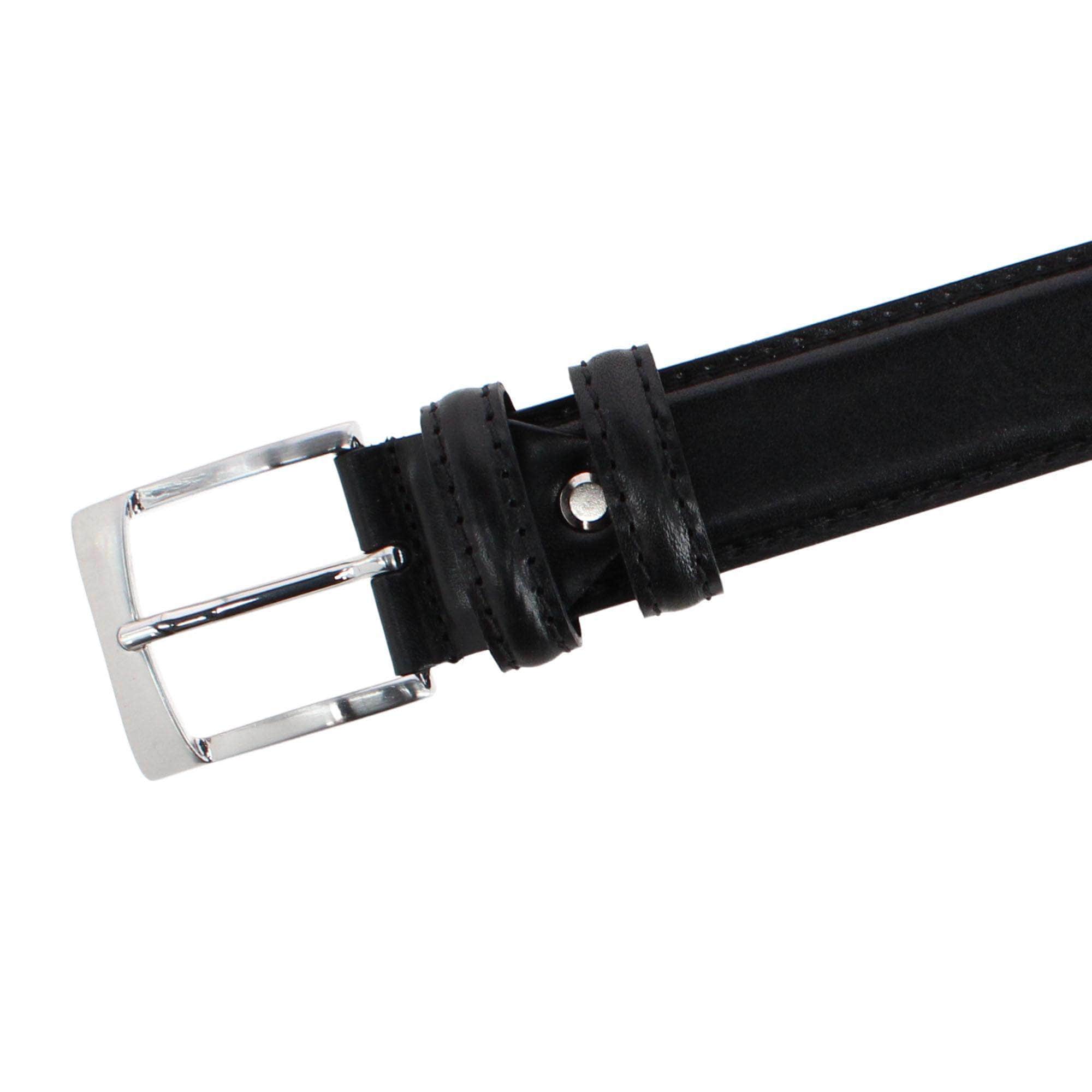 Vincenzo 35mm Italian Leather Contrast Stitch Casual Dress Belt - Black