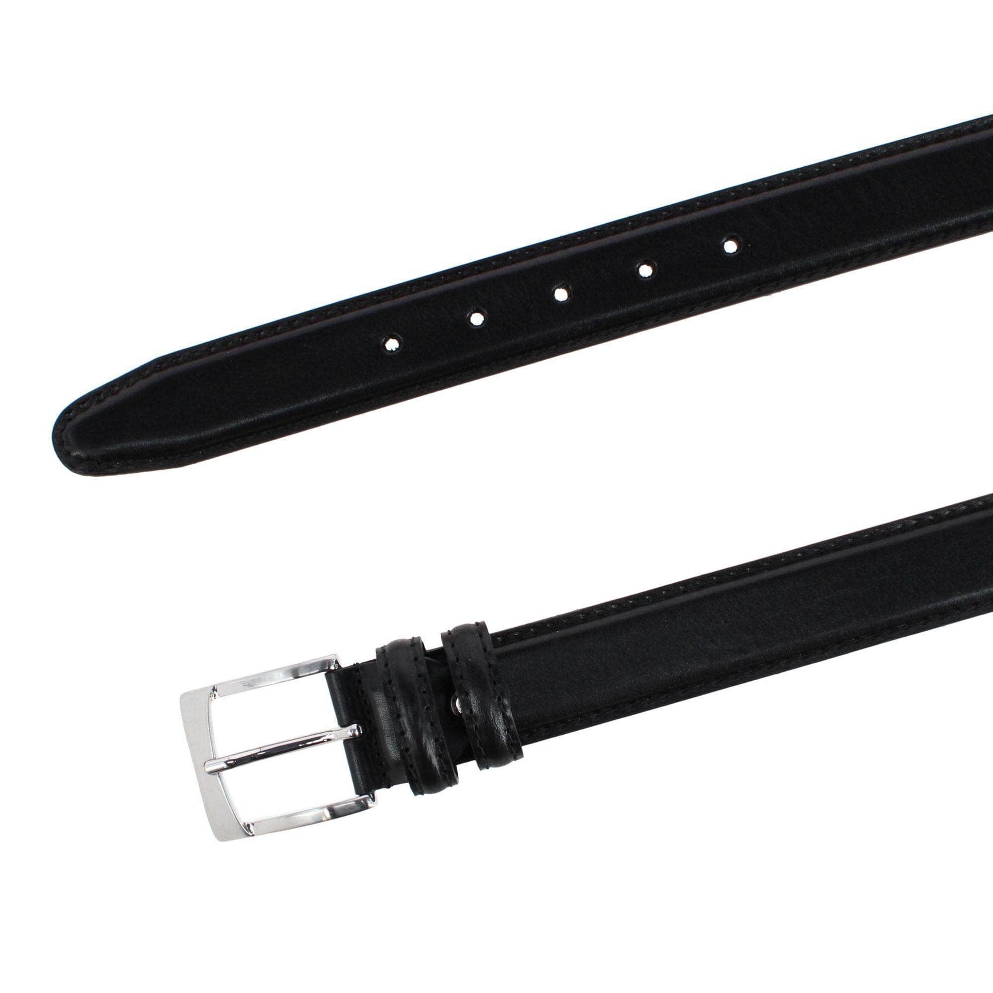 Vincenzo 35mm Italian Leather Contrast Stitch Casual Dress Belt - Black