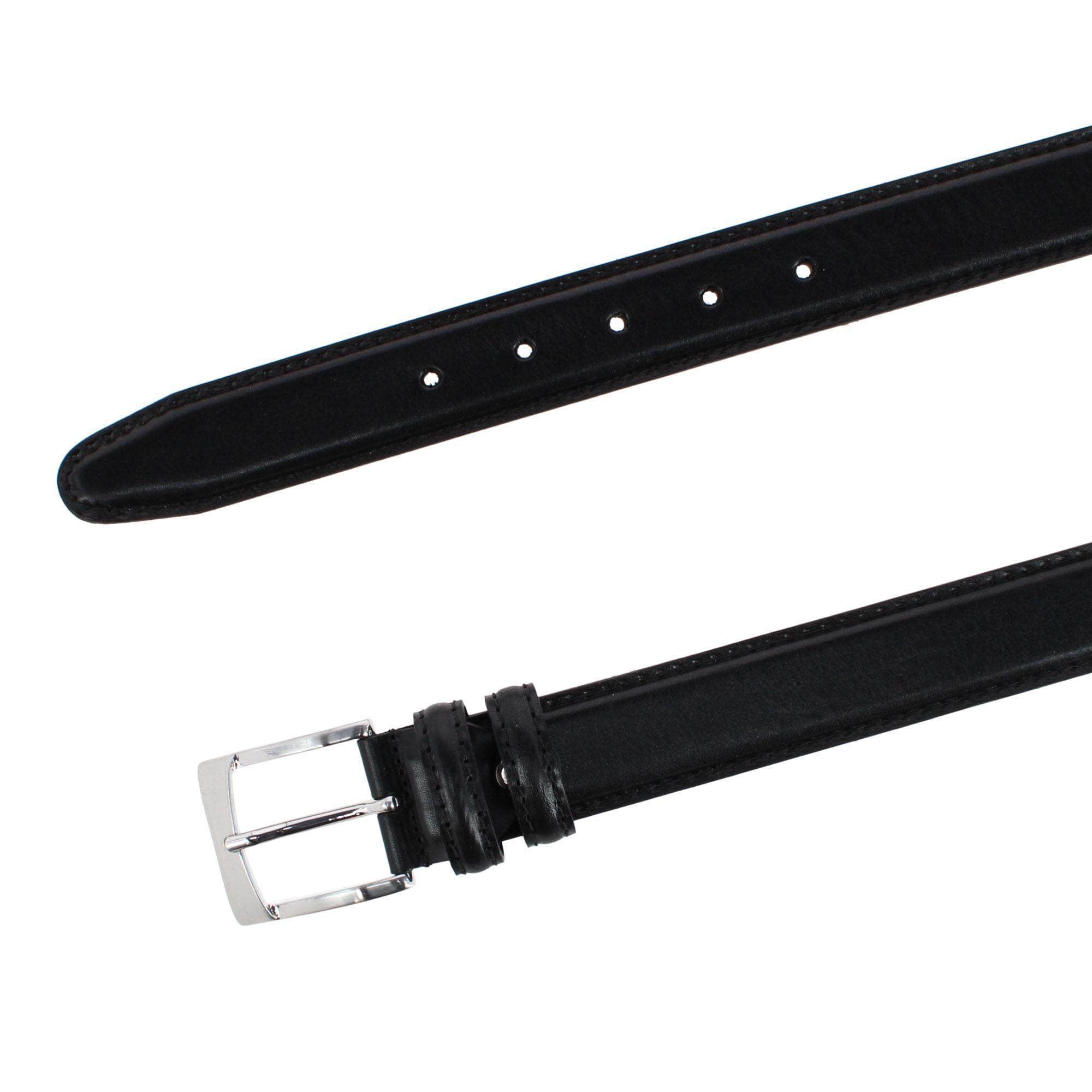 Vincenzo 35mm Italian Leather Contrast Stitch Casual Dress Belt - Black
