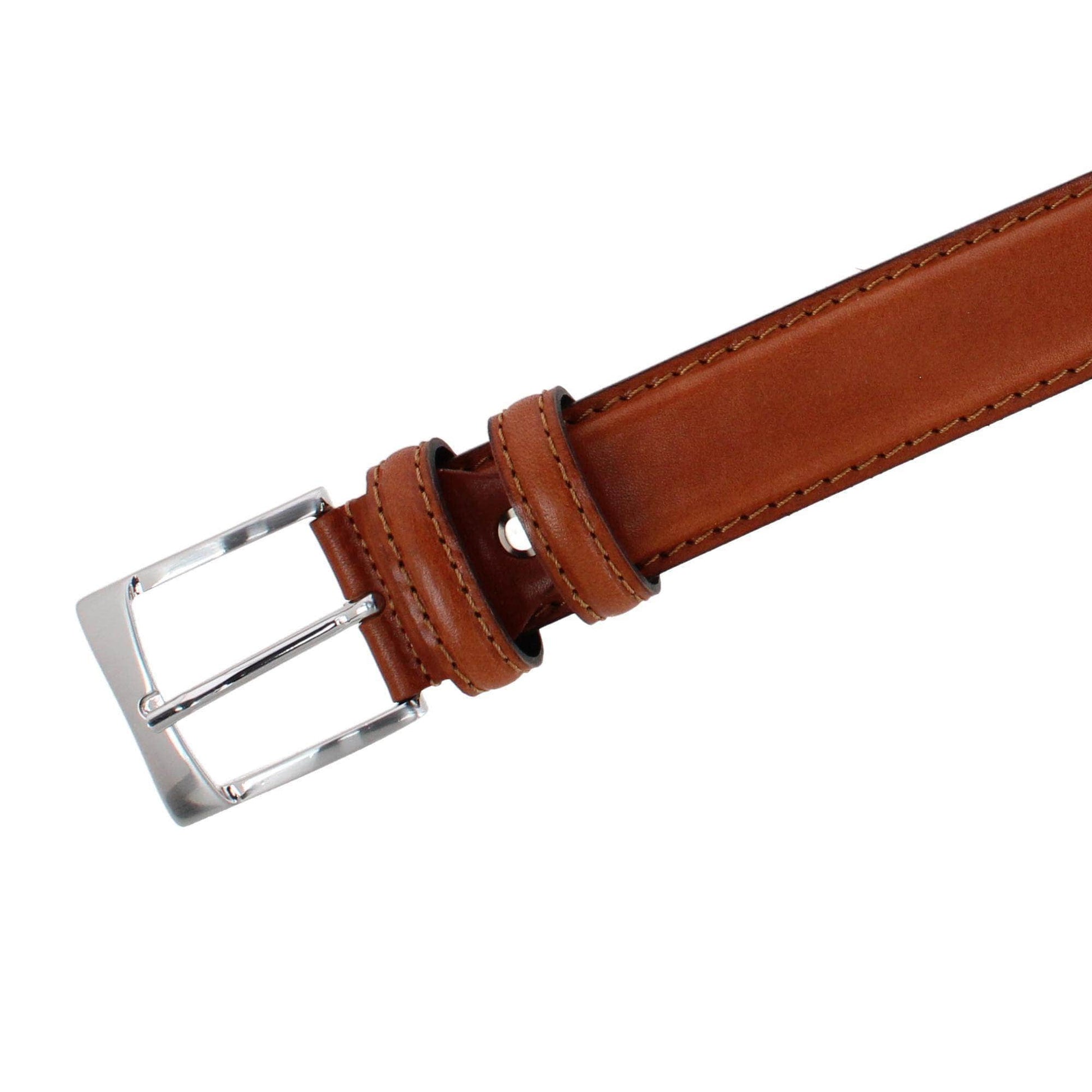 Vincenzo 35mm Italian Leather Contrast Stitch Casual Dress Belt - Congnac