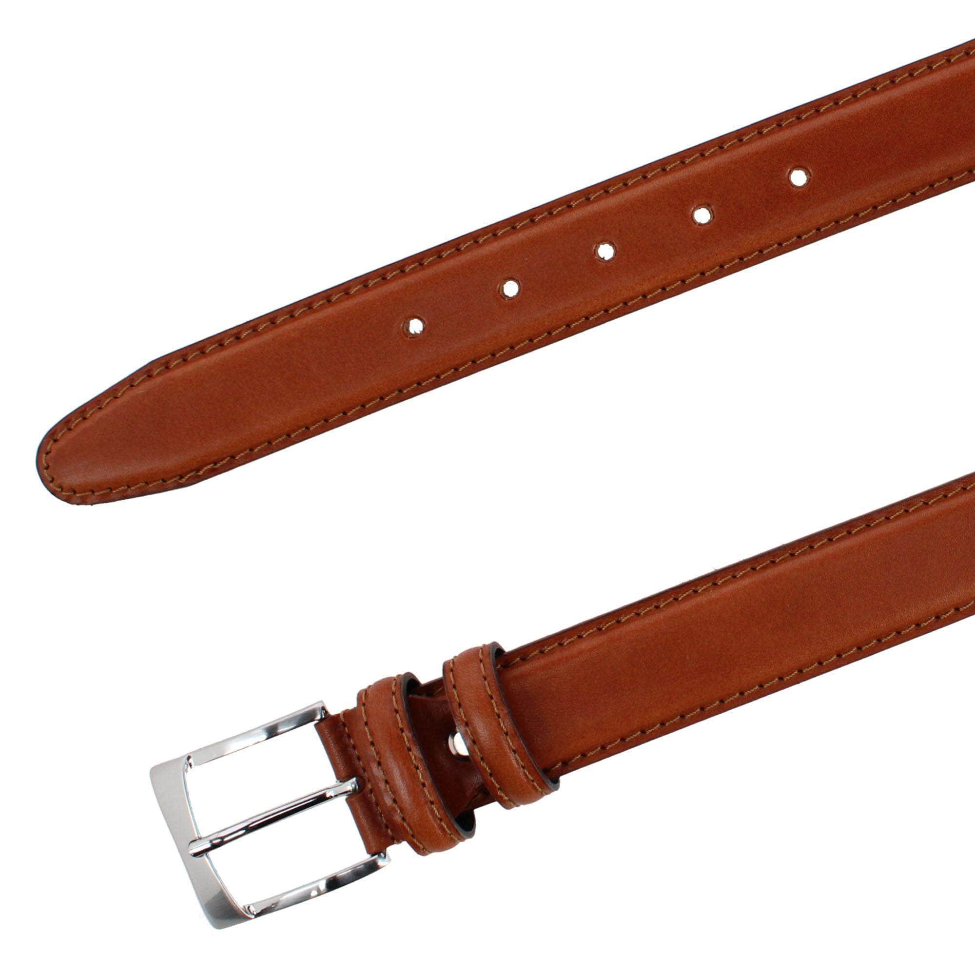 Vincenzo 35mm Italian Leather Contrast Stitch Casual Dress Belt - Congnac
