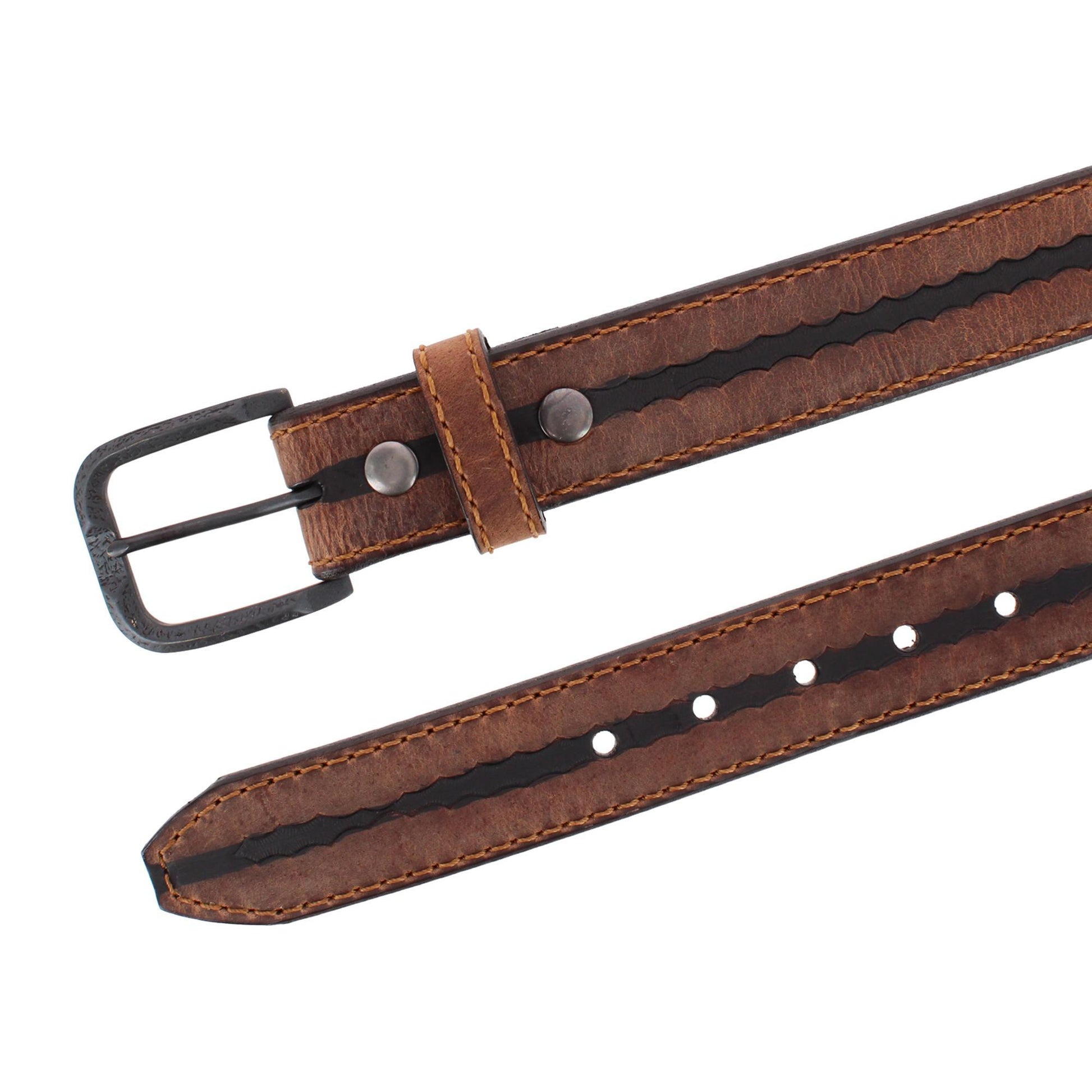 Tatanka 40mm Geniune Vintage Bison Contrast Stitch Jean Belt - Honey Brown