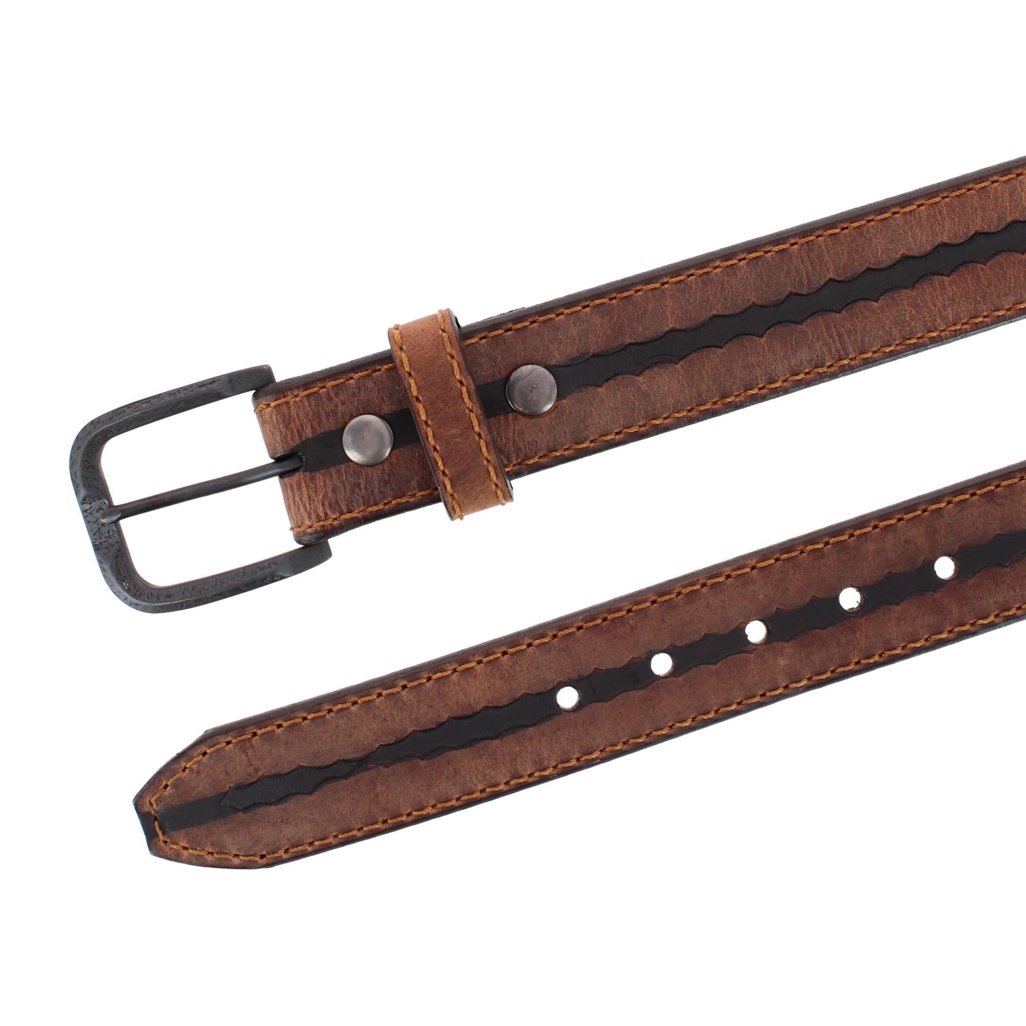 Tatanka 40mm Geniune Vintage Bison Contrast Stitch Jean Belt - Honey Brown