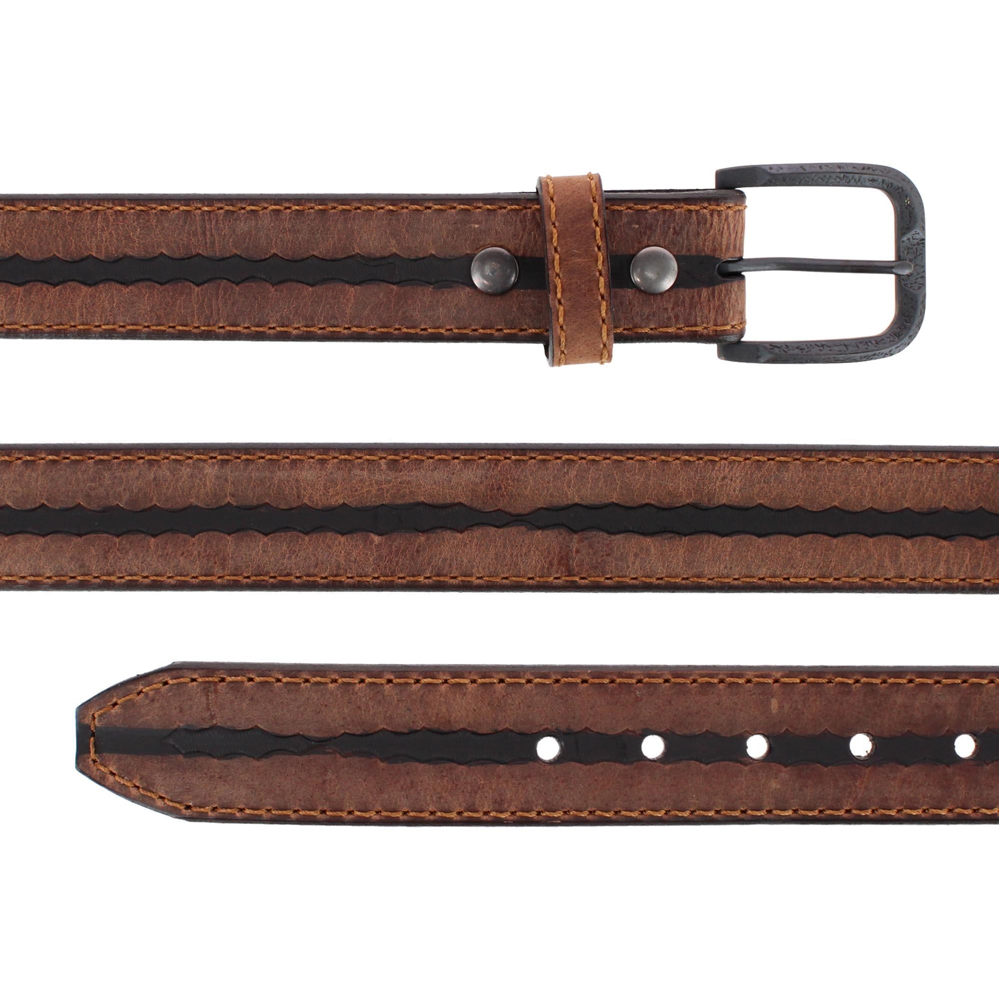 Tatanka 40mm Geniune Vintage Bison Contrast Stitch Jean Belt - Honey Brown