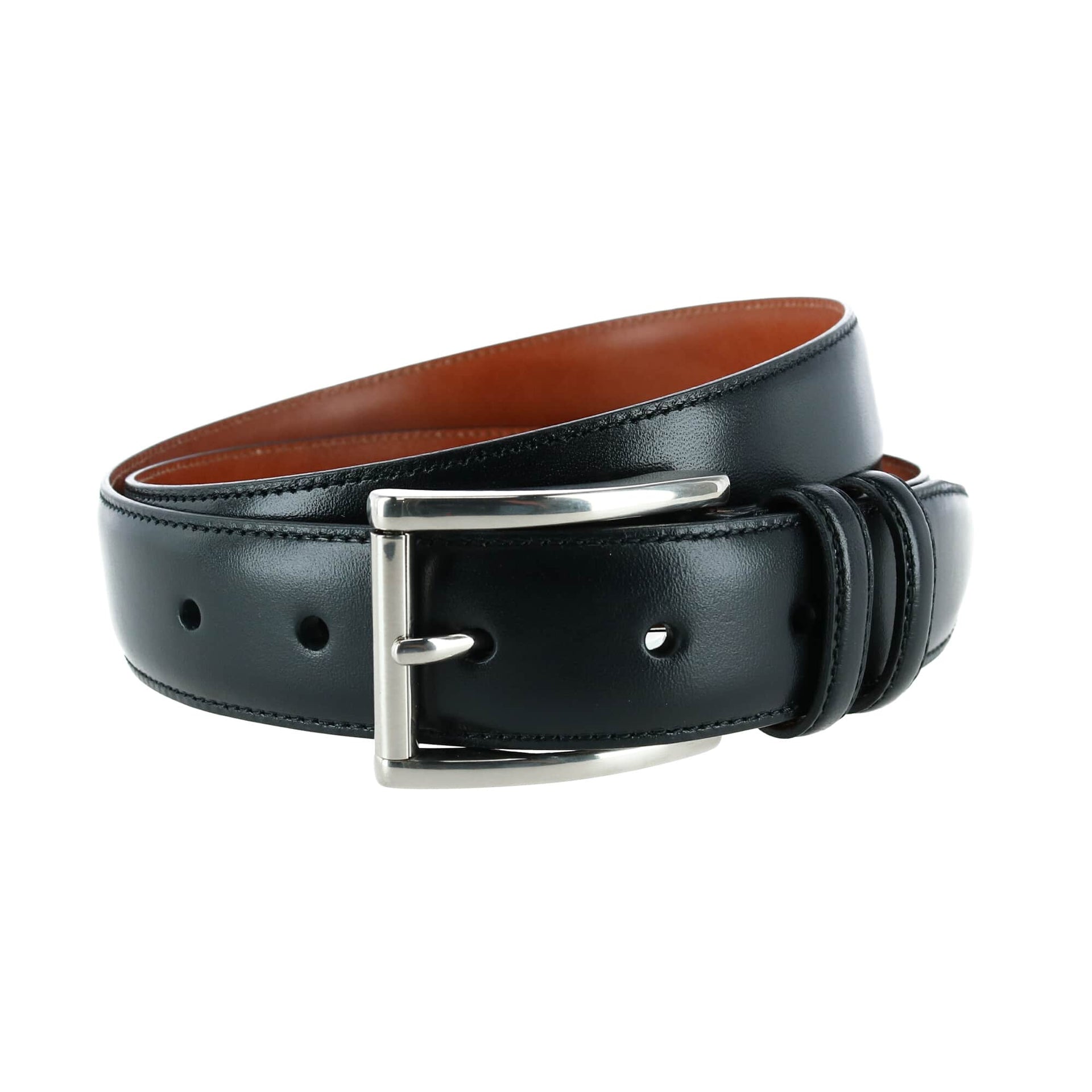 Lorenzo 32mm Dropped Edge Leather Dress Belt, 34 / Black