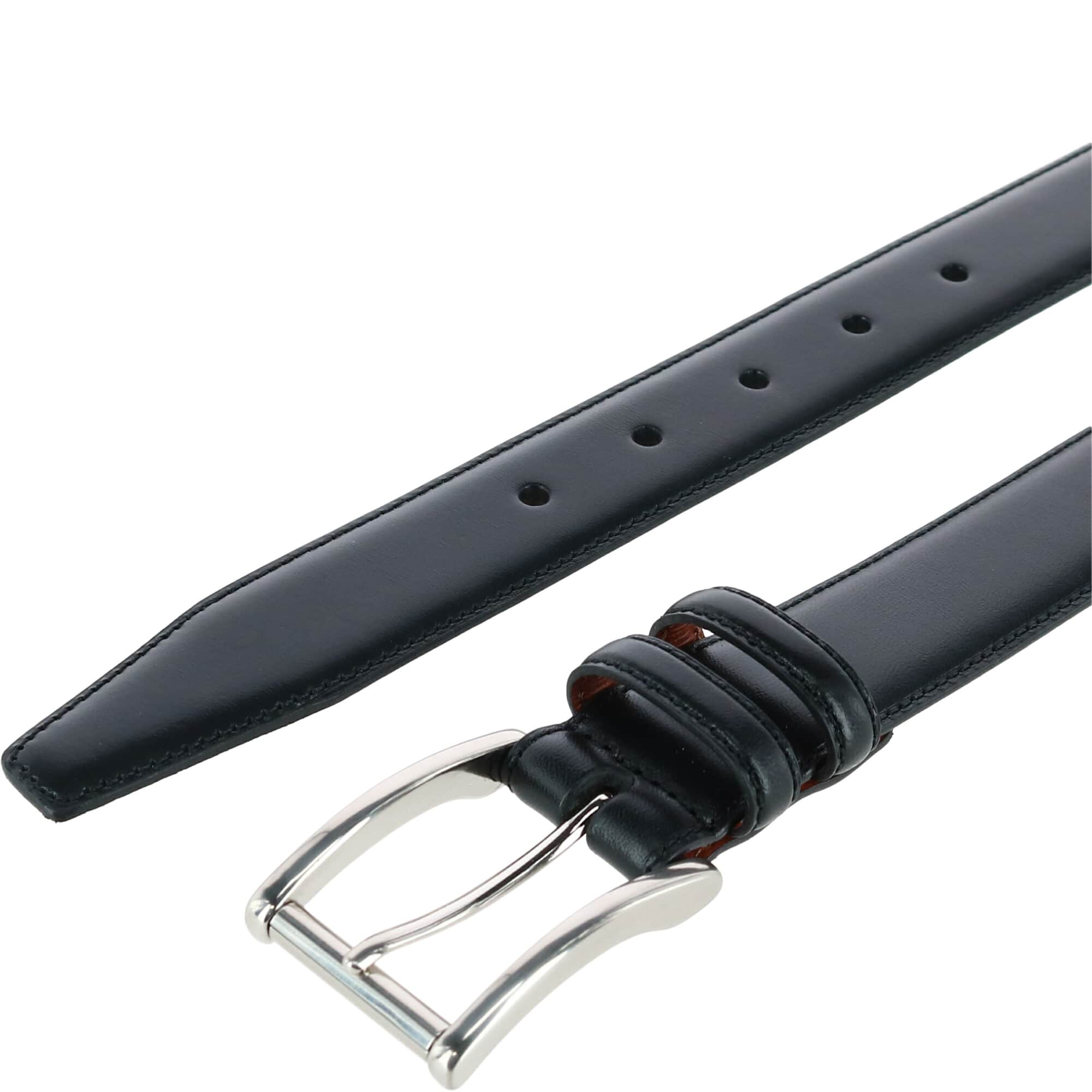 Lorenzo 32mm Dropped Edge Leather Dress Belt - Black