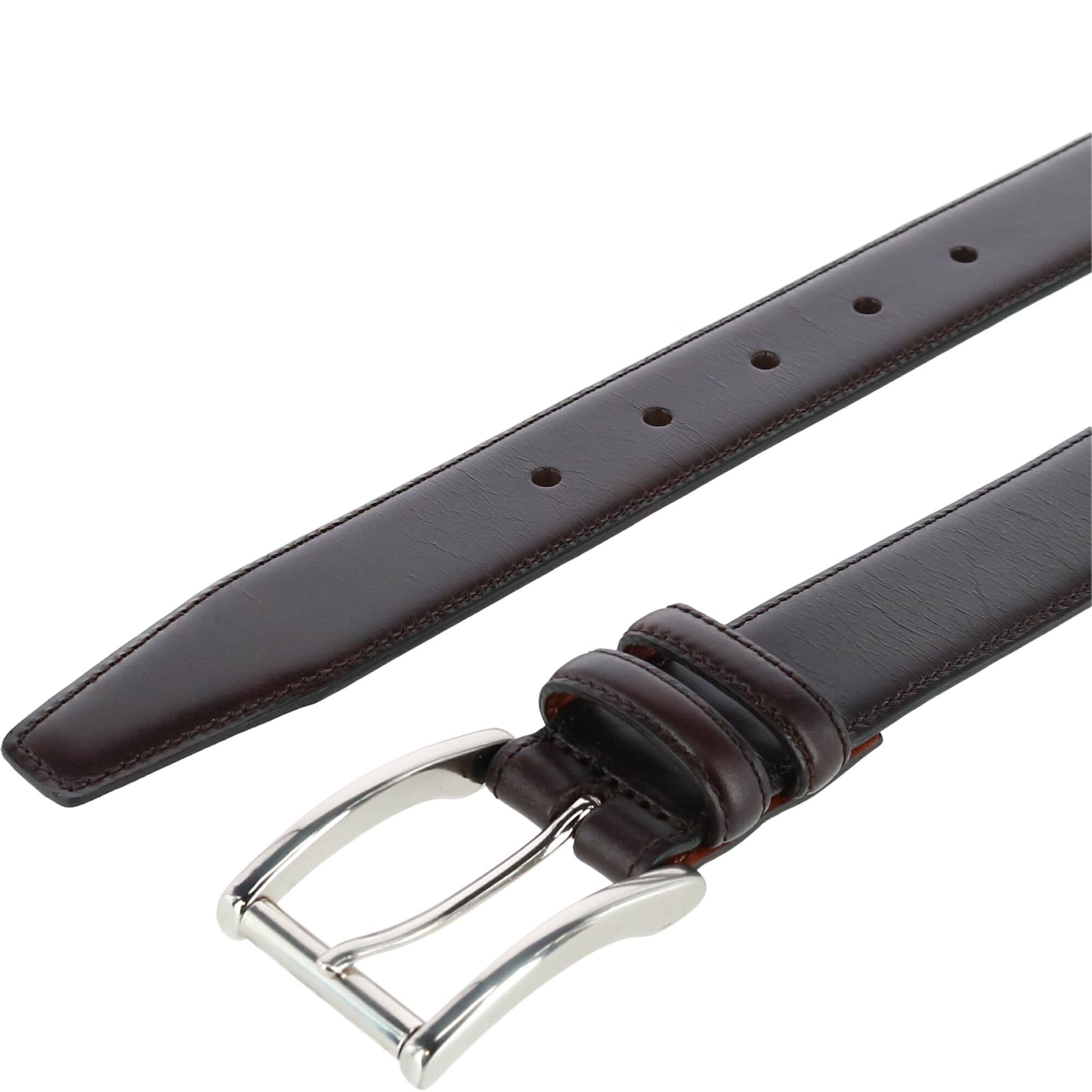 Lorenzo 32mm Dropped Edge Leather Dress Belt - Dark Brown
