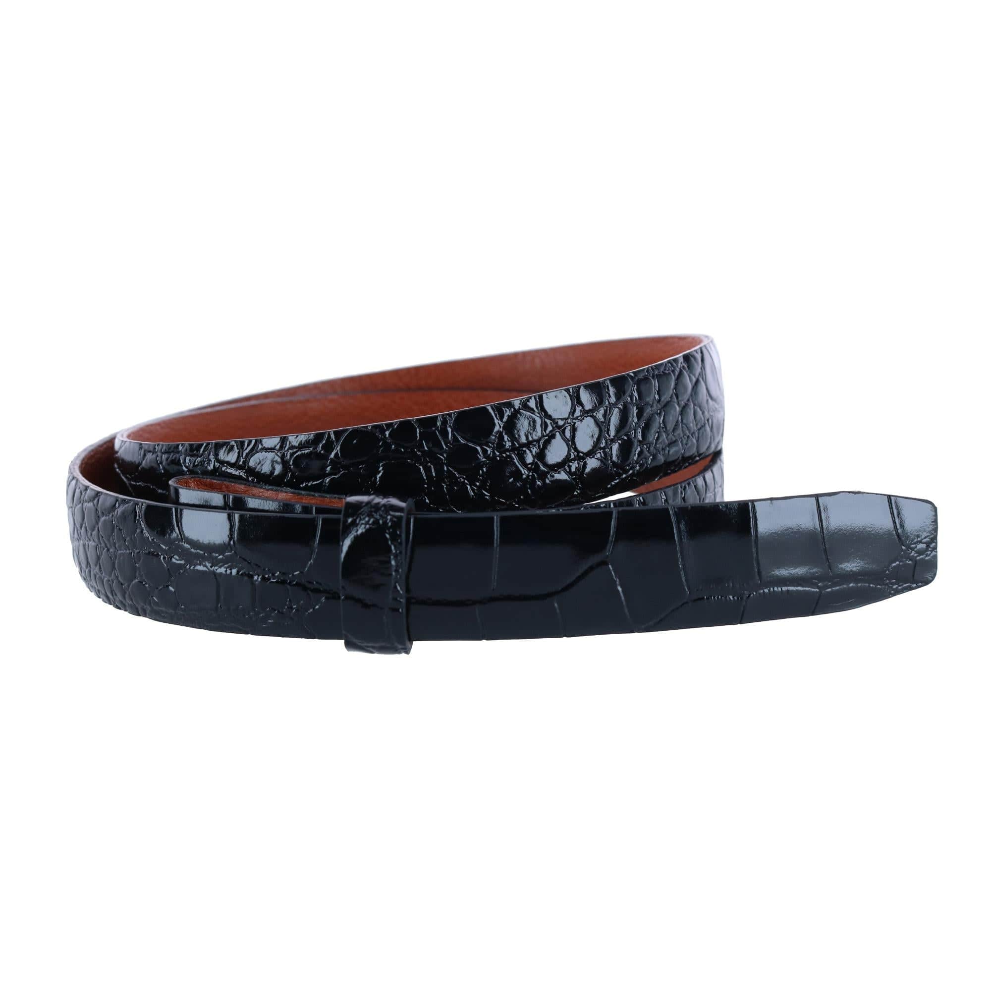 25mm Gator Embossed Leather Belt Strap - Black