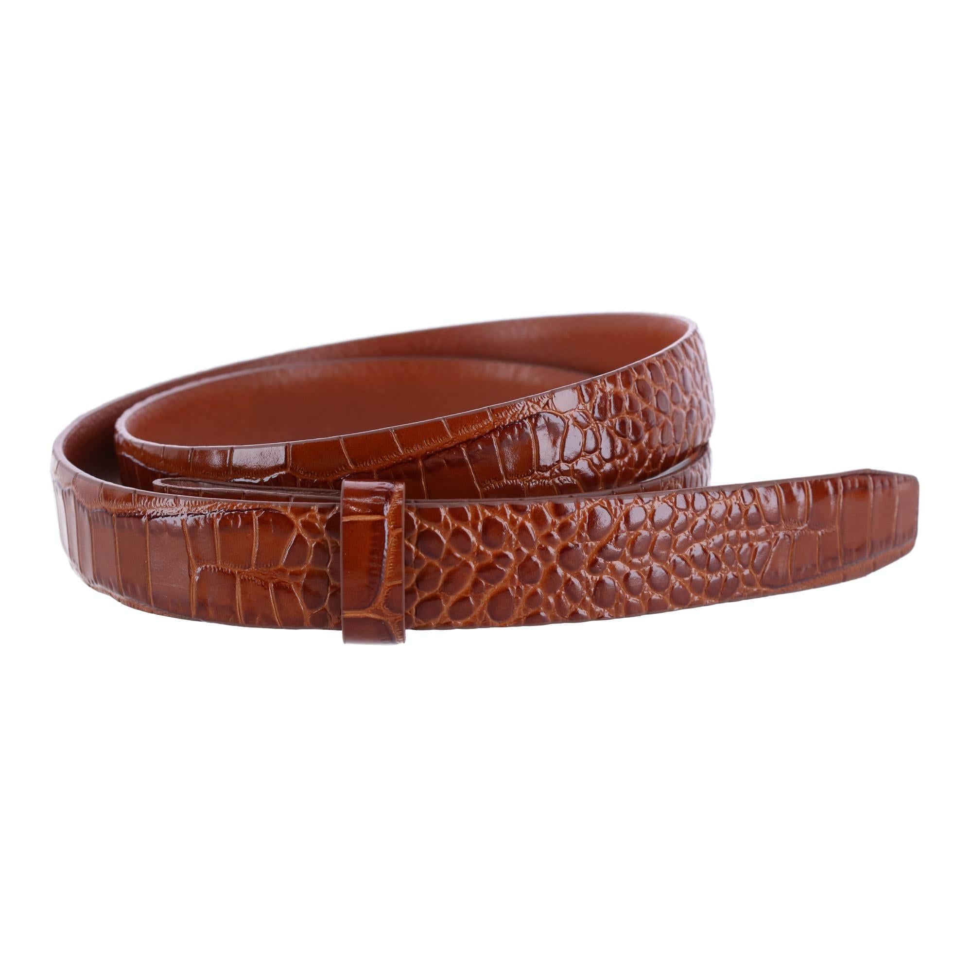 25mm Gator Embossed Leather Belt Strap - Chestnut