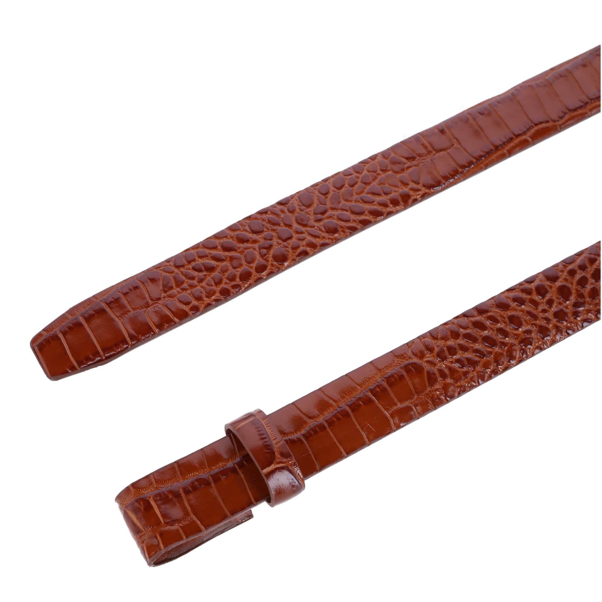 25mm Gator Embossed Leather Belt Strap - Chestnut