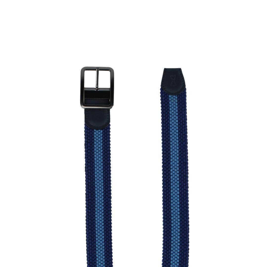 Arturo Black & Blue Striped Reversible 35MM Braided Golf Belt - Black/Blue Stripes