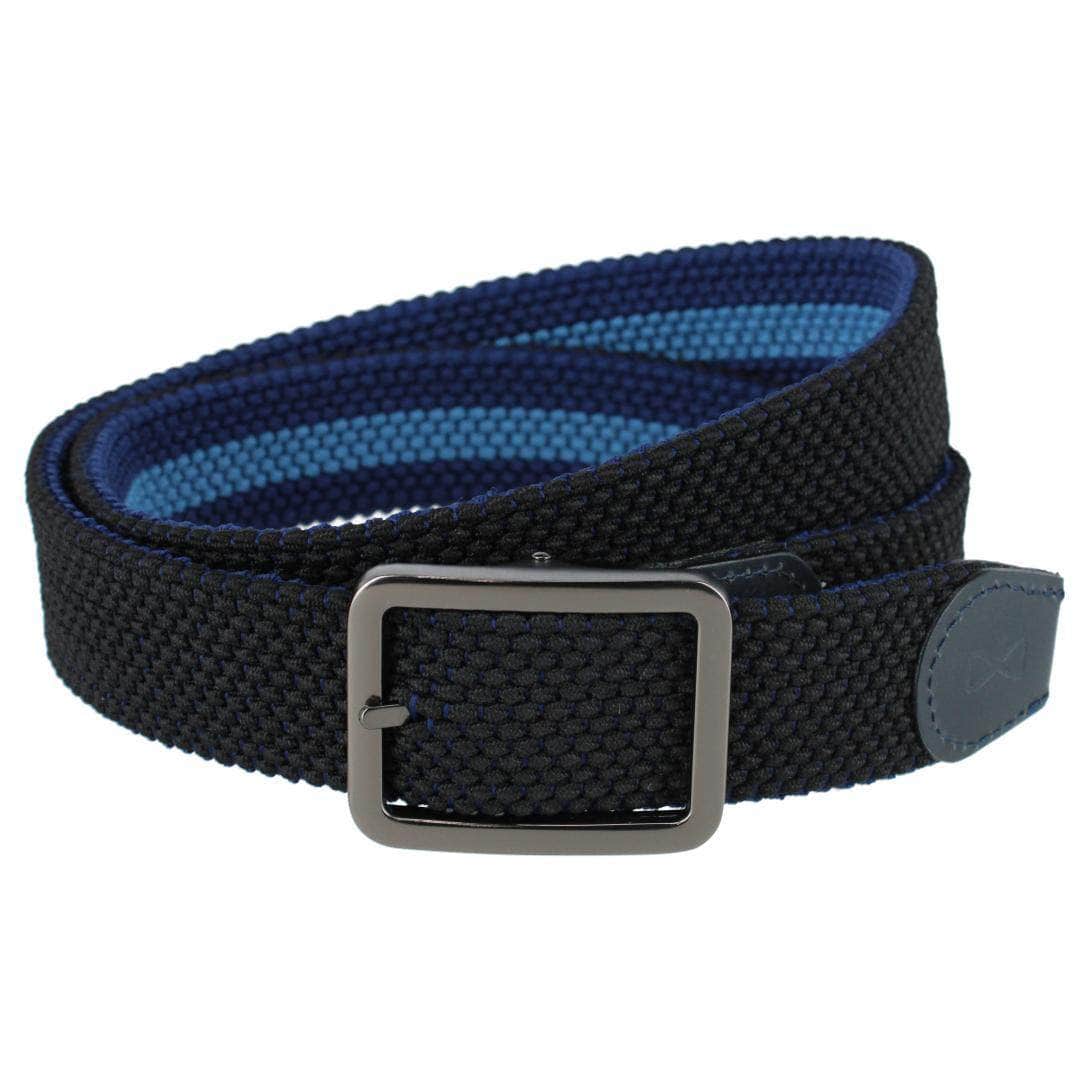 Arturo Black & Blue Striped Reversible 35MM Braided Golf Belt - Black/Blue Stripes