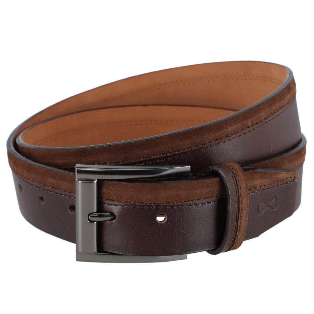 Santiago Mixed Genuine Leather Stitched 38mm Casual Belt - Brown