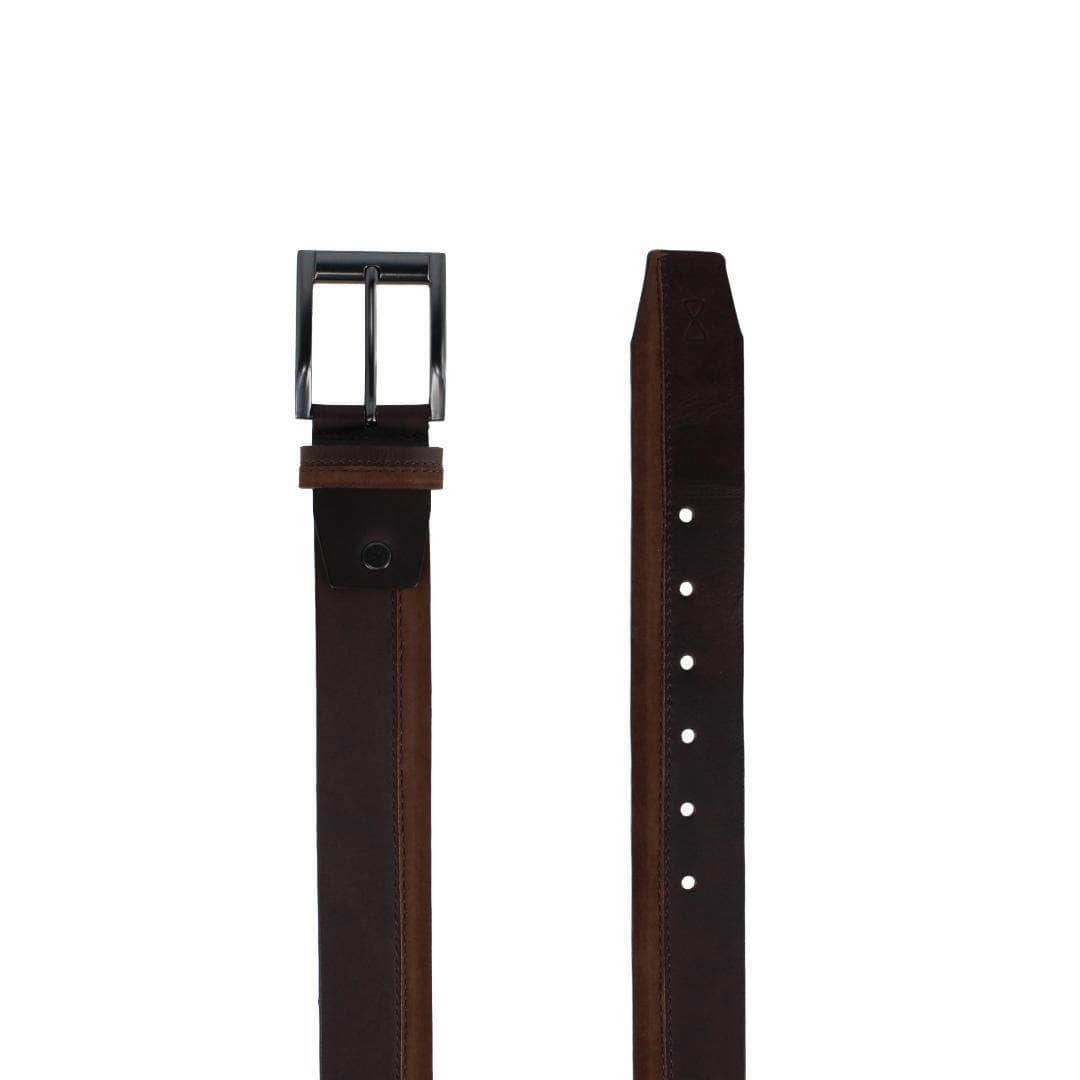 Santiago Mixed Genuine Leather Stitched 38mm Casual Belt - Brown