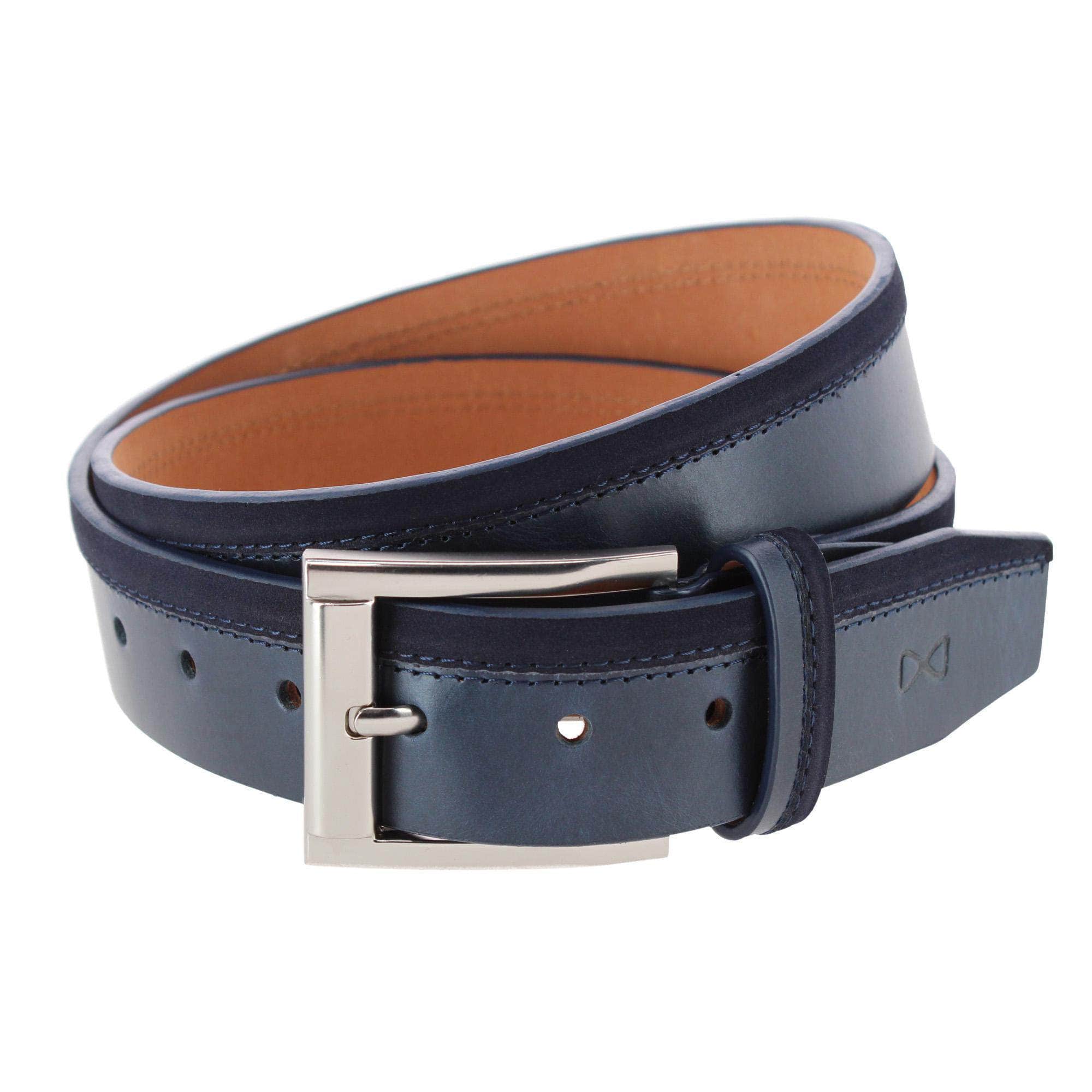 Santiago Mixed Genuine Leather Stitched 38mm Casual Belt - Navy Blue