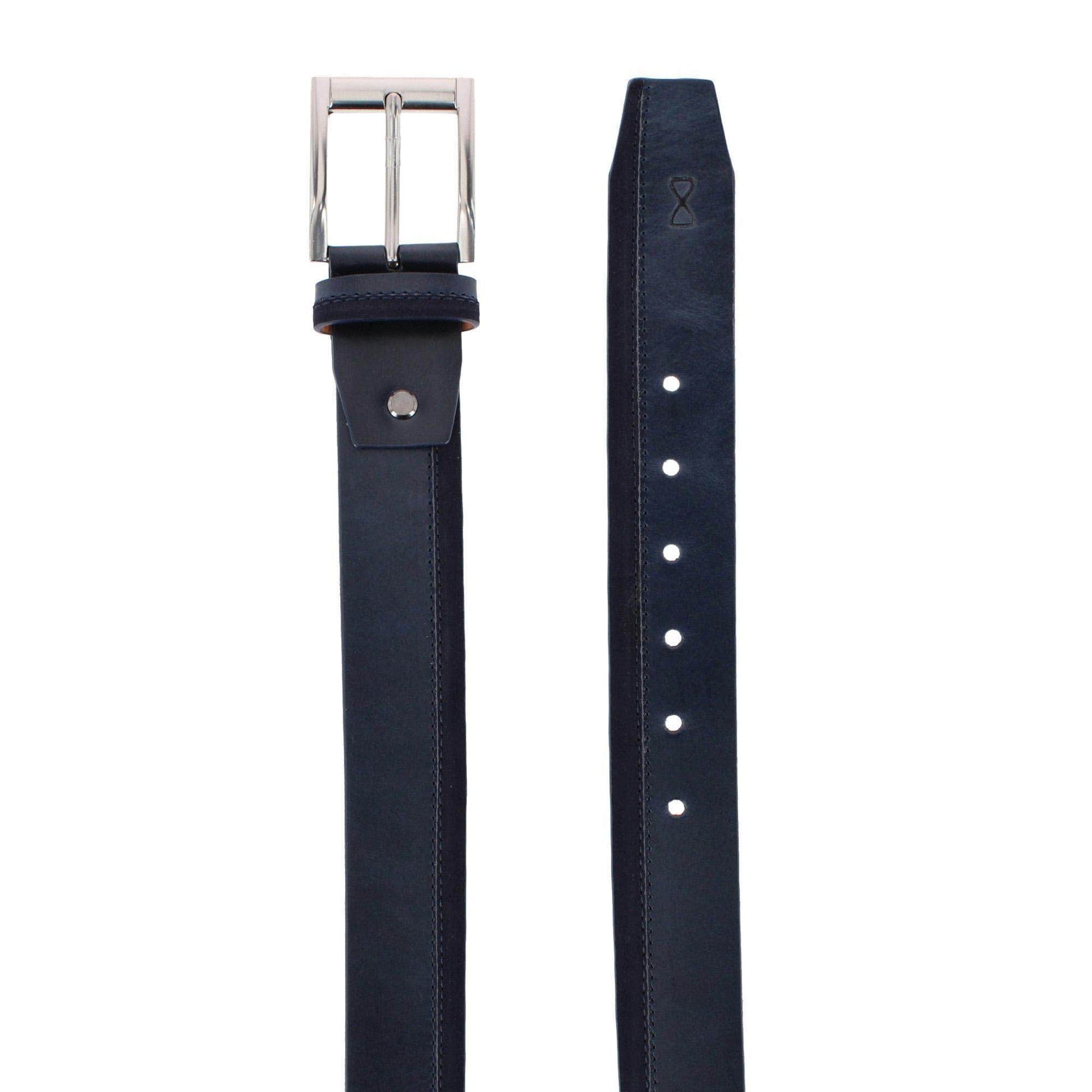 Santiago Mixed Genuine Leather Stitched 38mm Casual Belt - Navy Blue