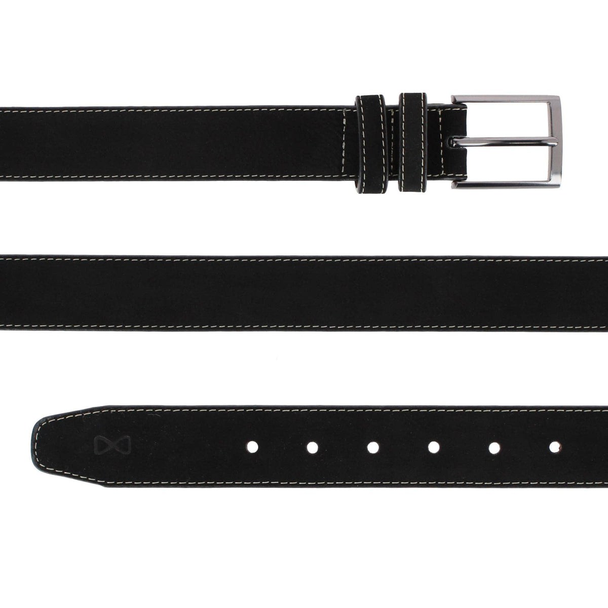 Gideon 35mm Contrast Stitch Suede Belt - Black