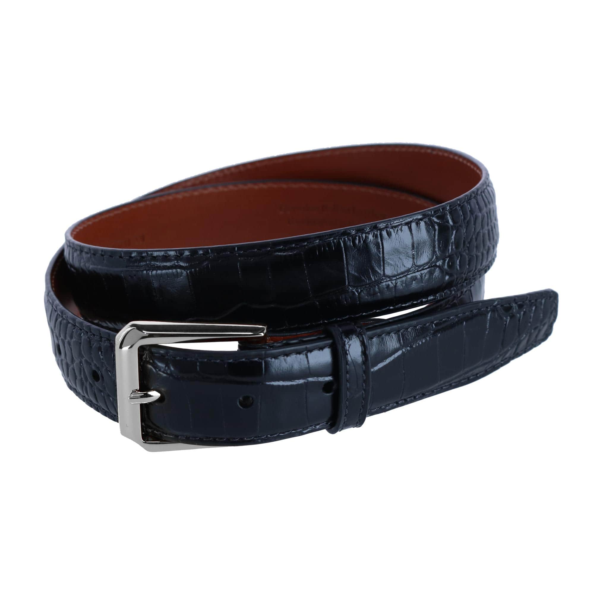 30mm Mock Alligator Embossed Italian Leather Belt - Black