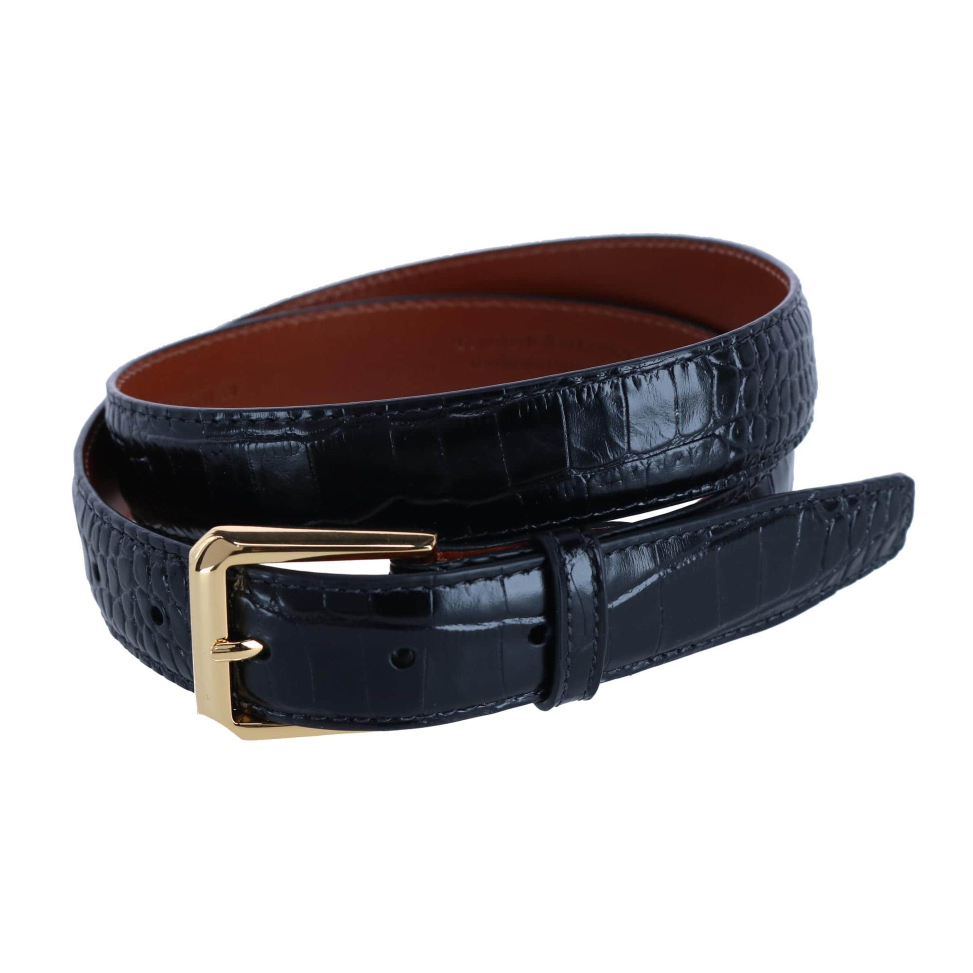30mm Mock Alligator Embossed Italian Leather Belt - Black