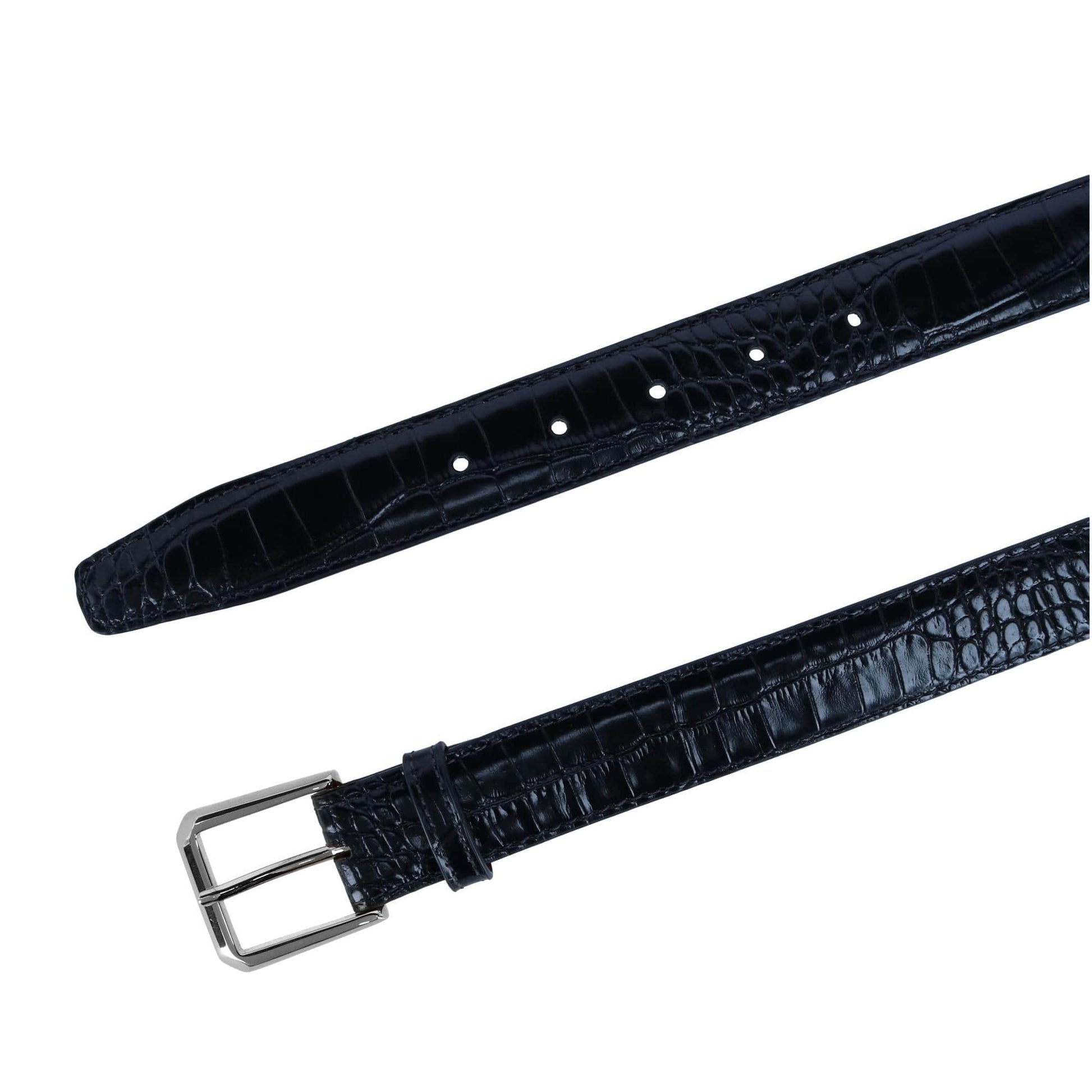 30mm Mock Alligator Embossed Italian Leather Belt - Black