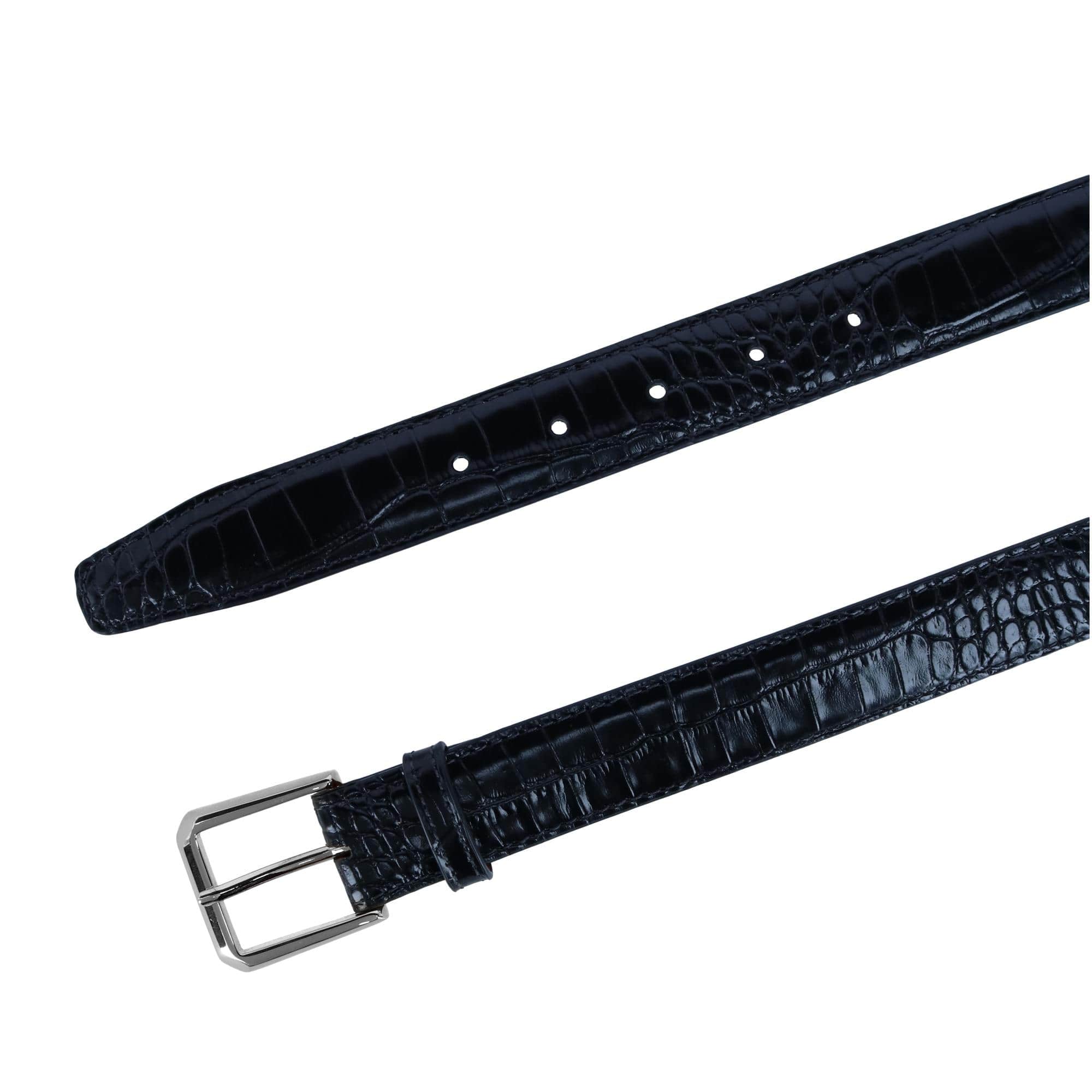 30mm Mock Alligator Embossed Italian Leather Belt - Black