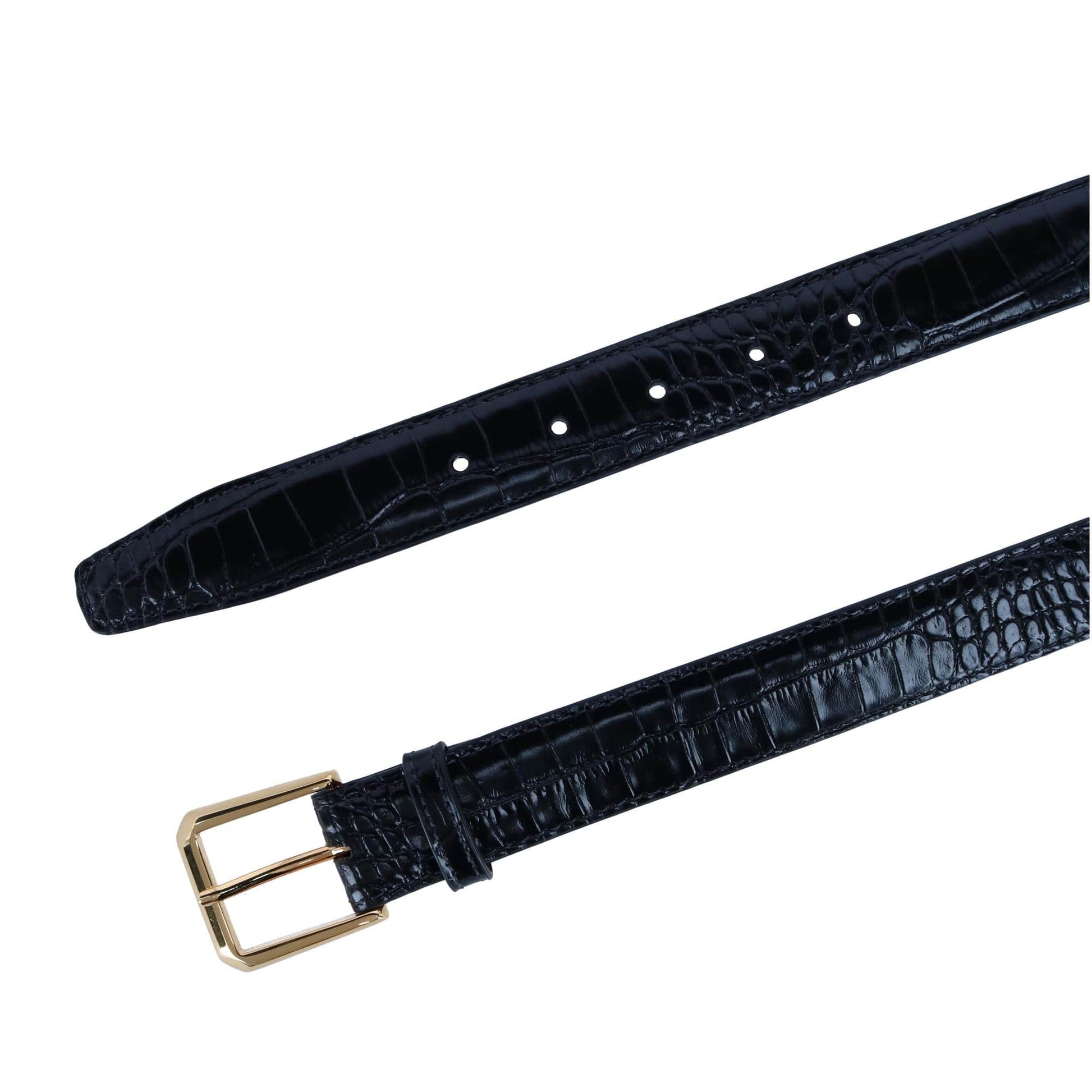 30mm Mock Alligator Embossed Italian Leather Belt - Black