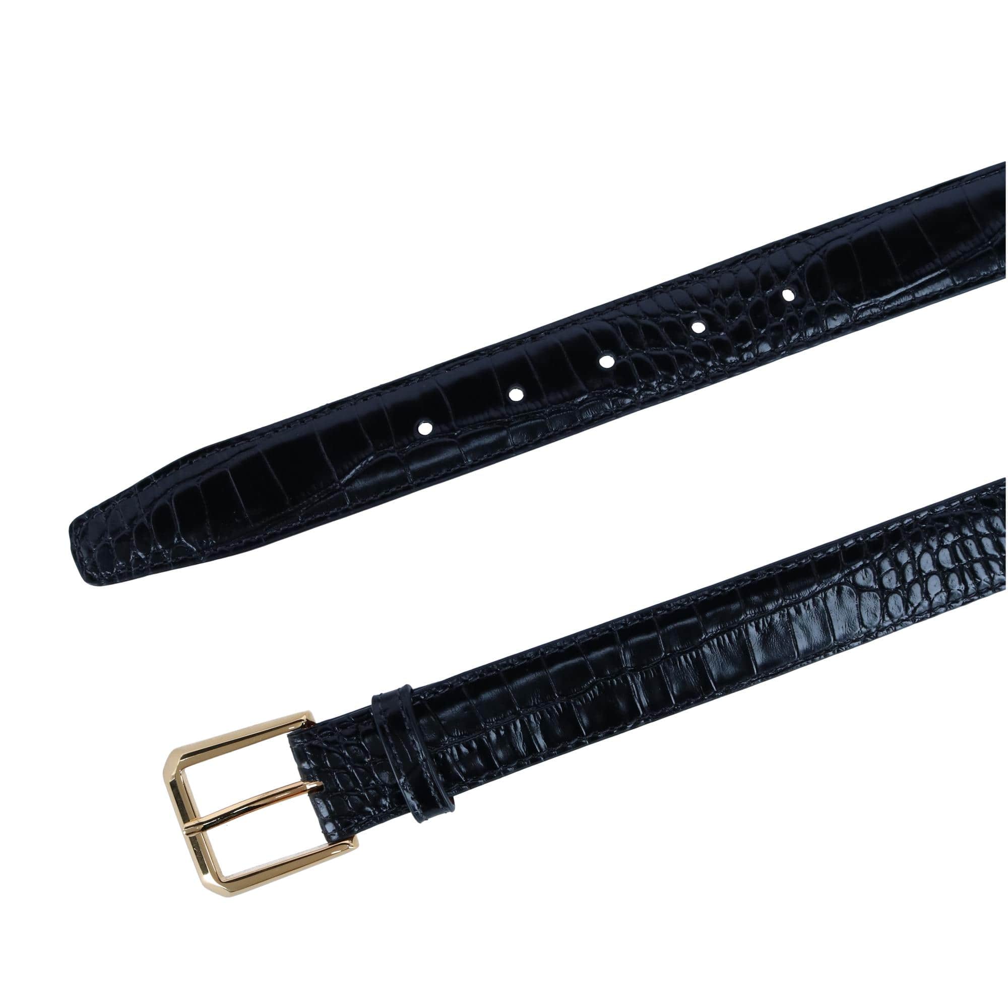 30mm Mock Alligator Embossed Italian Leather Belt - Black
