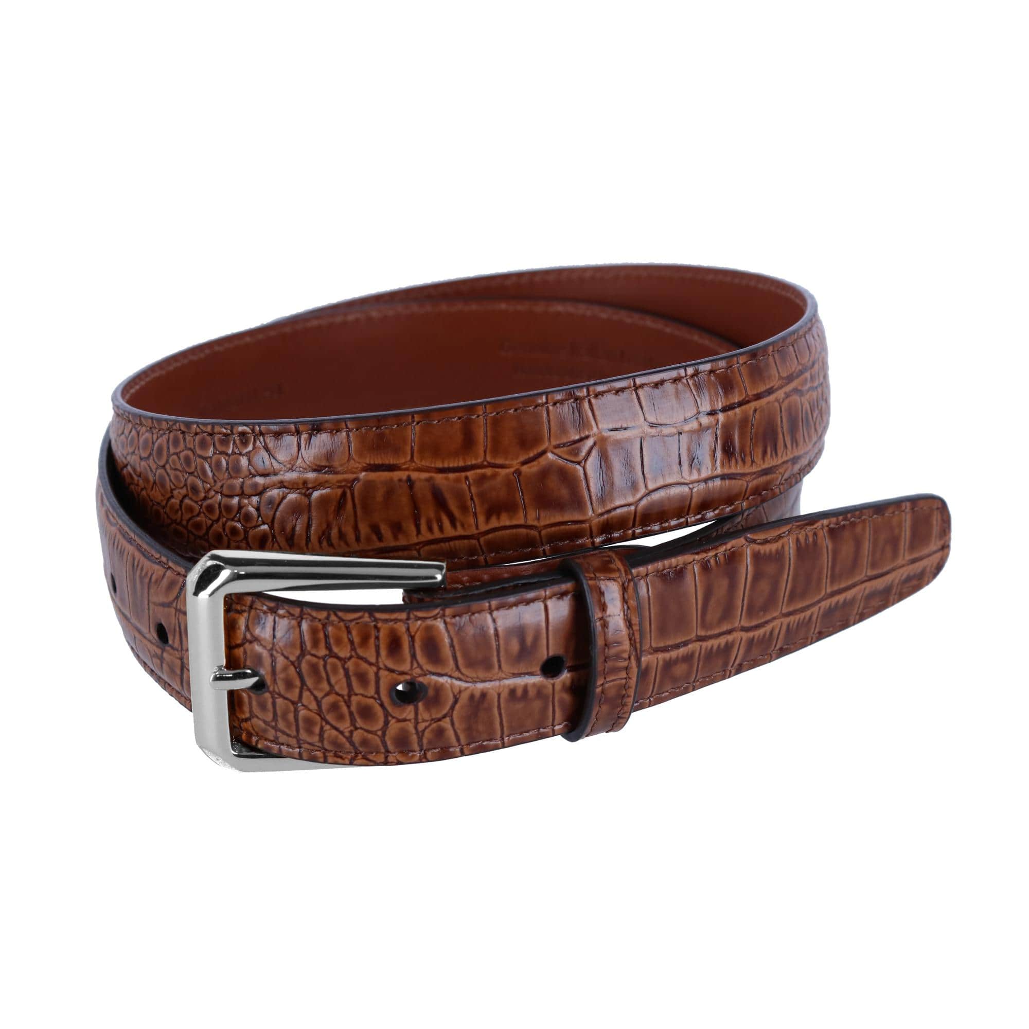 30mm Mock Alligator Embossed Italian Leather Belt - Tan