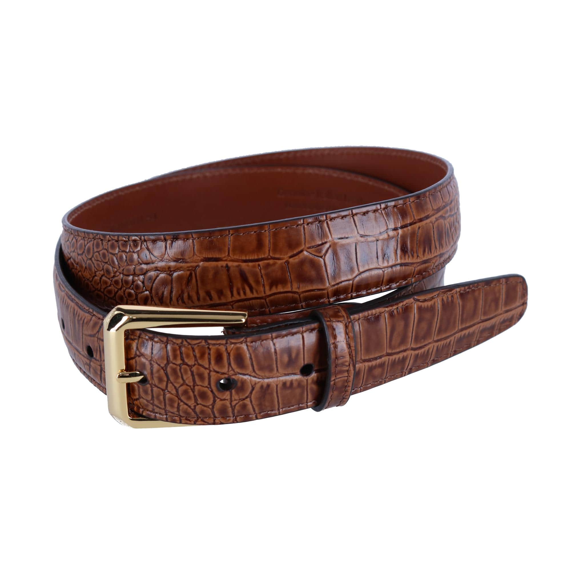 30mm Mock Alligator Embossed Italian Leather Belt - Tan