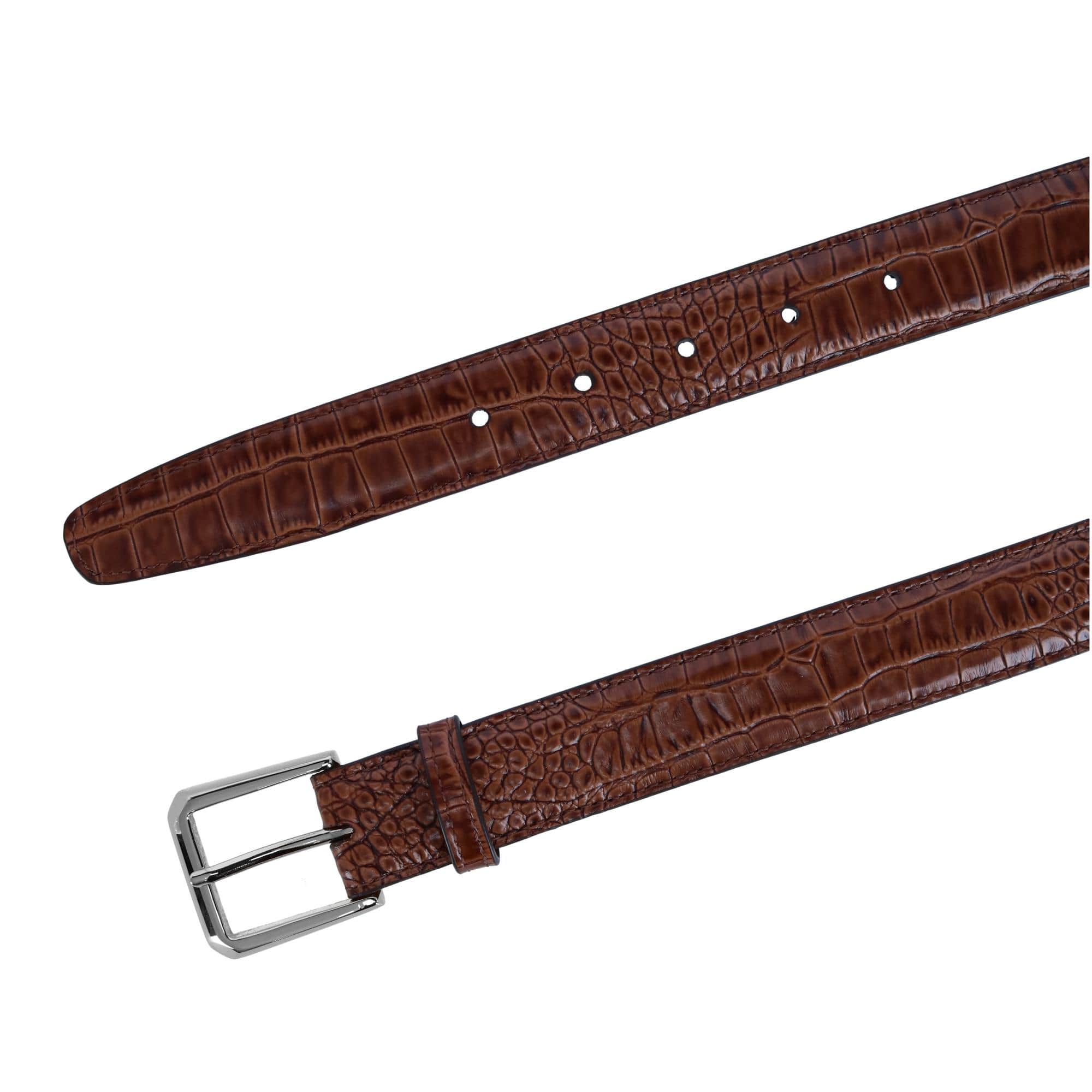 30mm Mock Alligator Embossed Italian Leather Belt - Tan