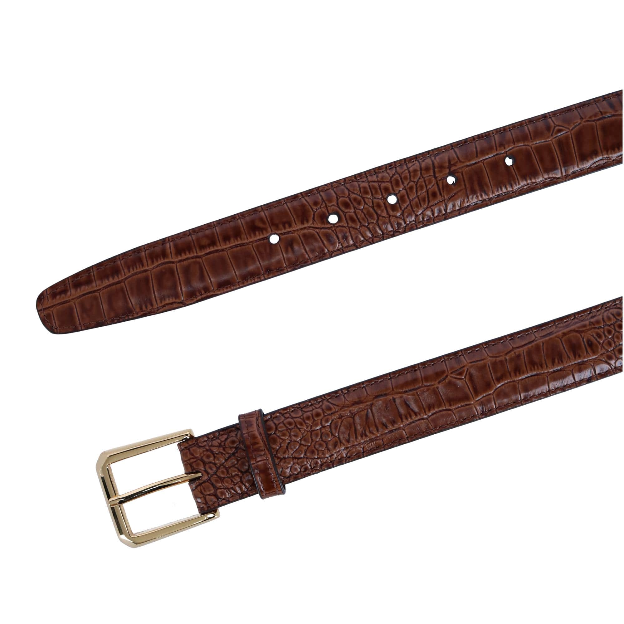 30mm Mock Alligator Embossed Italian Leather Belt - Tan