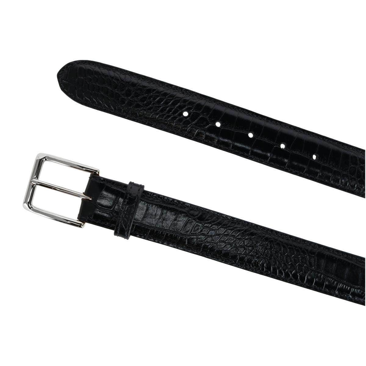 Chance Mock Mini-African Alligator Embossed Italian Leather Belt - Black